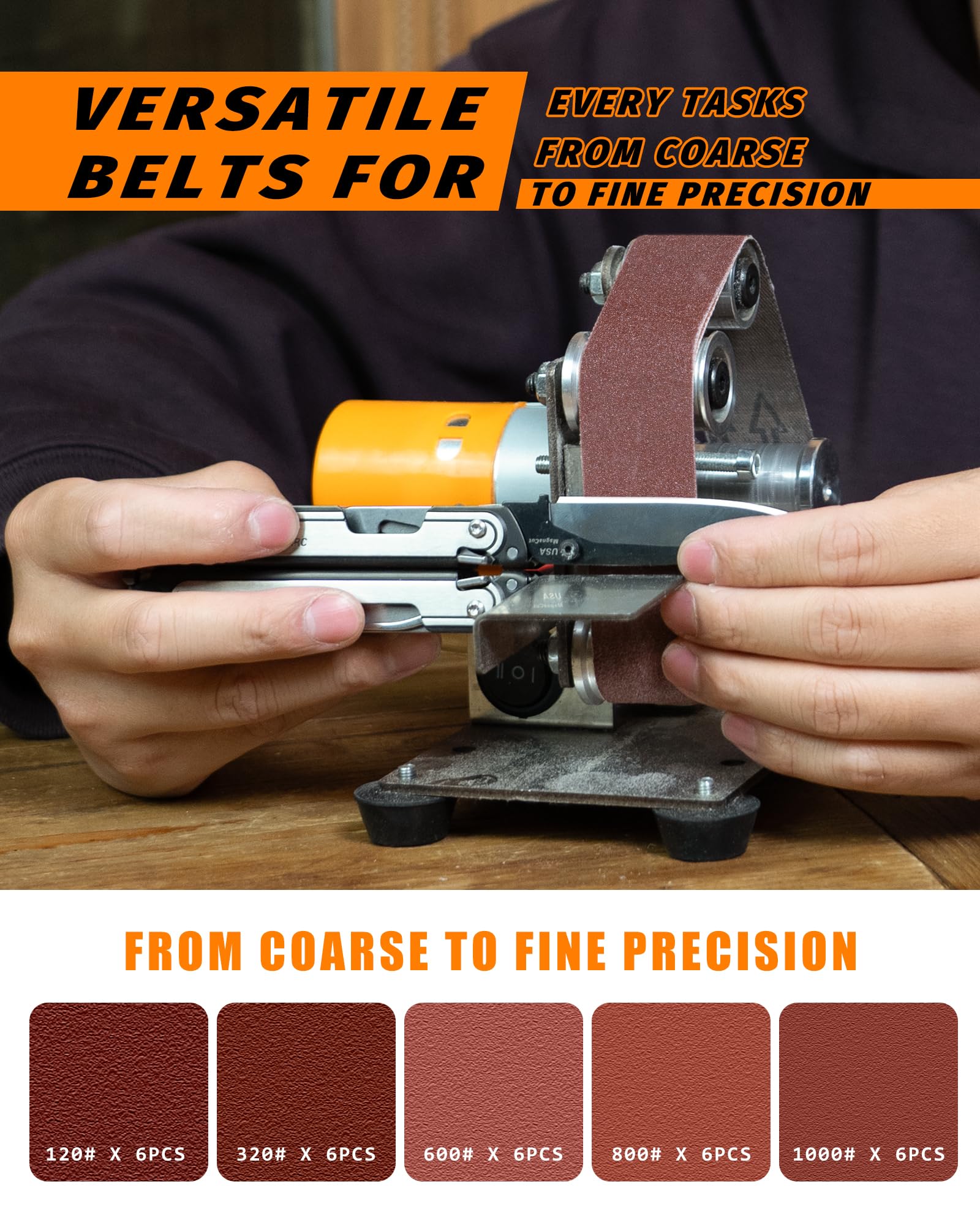 Mini Belt Sander - 7-Speed Adjustable Electric Knife Sharpener & Grinder for Woodworking, Metal DIY Projects | Portable Power Tool for Knife Making, Metal Polishing & Wood Sanding | Perfect for Home Workshops & Professional Use