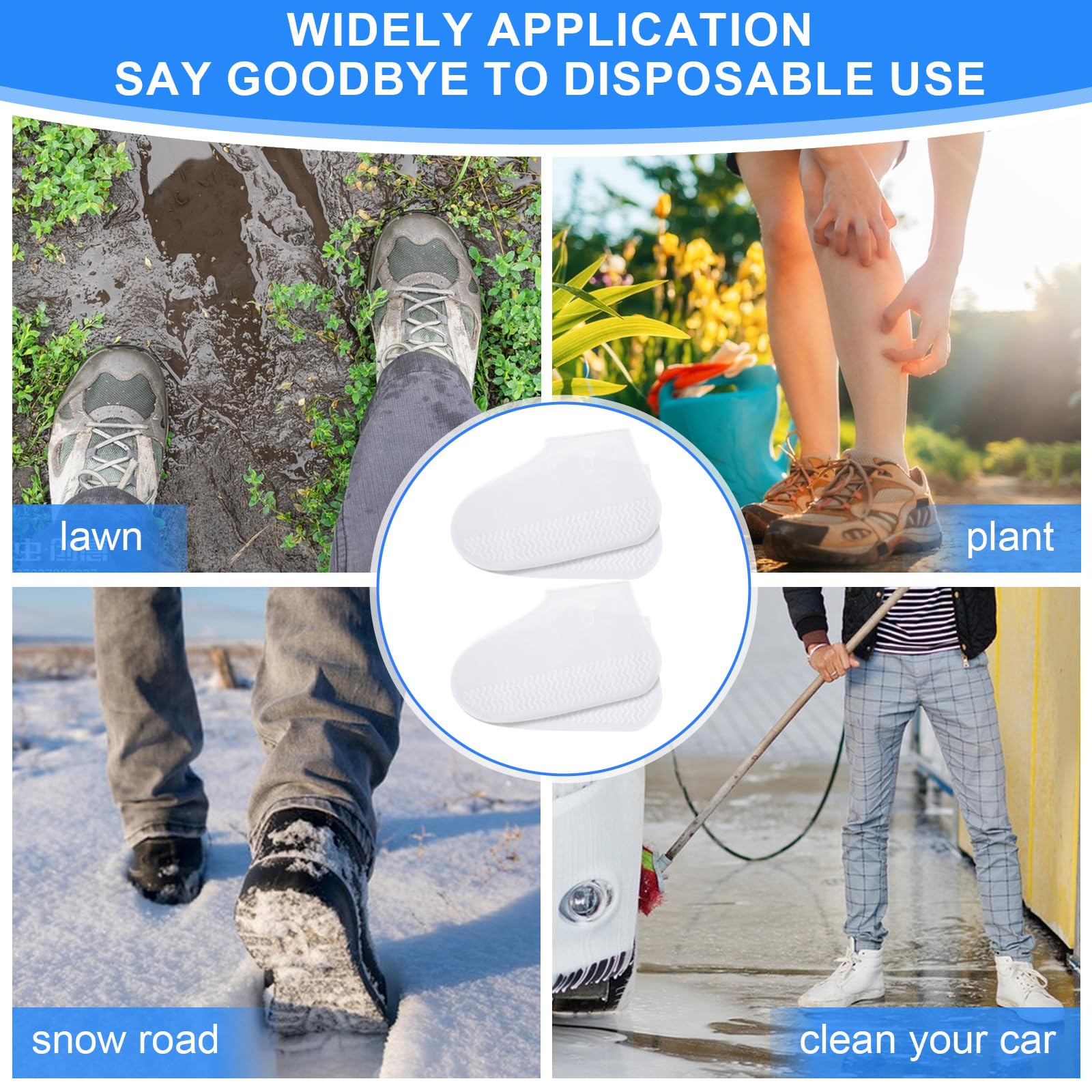 2 Pairs Waterproof Shoe Covers for Women & Men - Reusable Silicone Rain Boot Covers with Clear Hard Non-Slip Sole - Perfect for Outdoor Travel, Hiking, Commuting & Rainy Day Protection