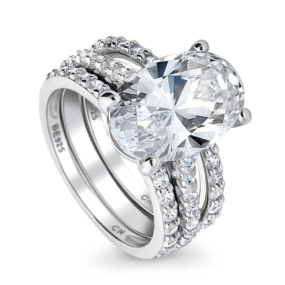 Sterling Silver Solitaire Wedding & Engagement Ring Set for Women - 5.5 Carat Oval Cut Cubic Zirconia CZ, Rhodium Plated, Size 4-10 - Perfect for Proposals, Anniversaries & Special Occasions