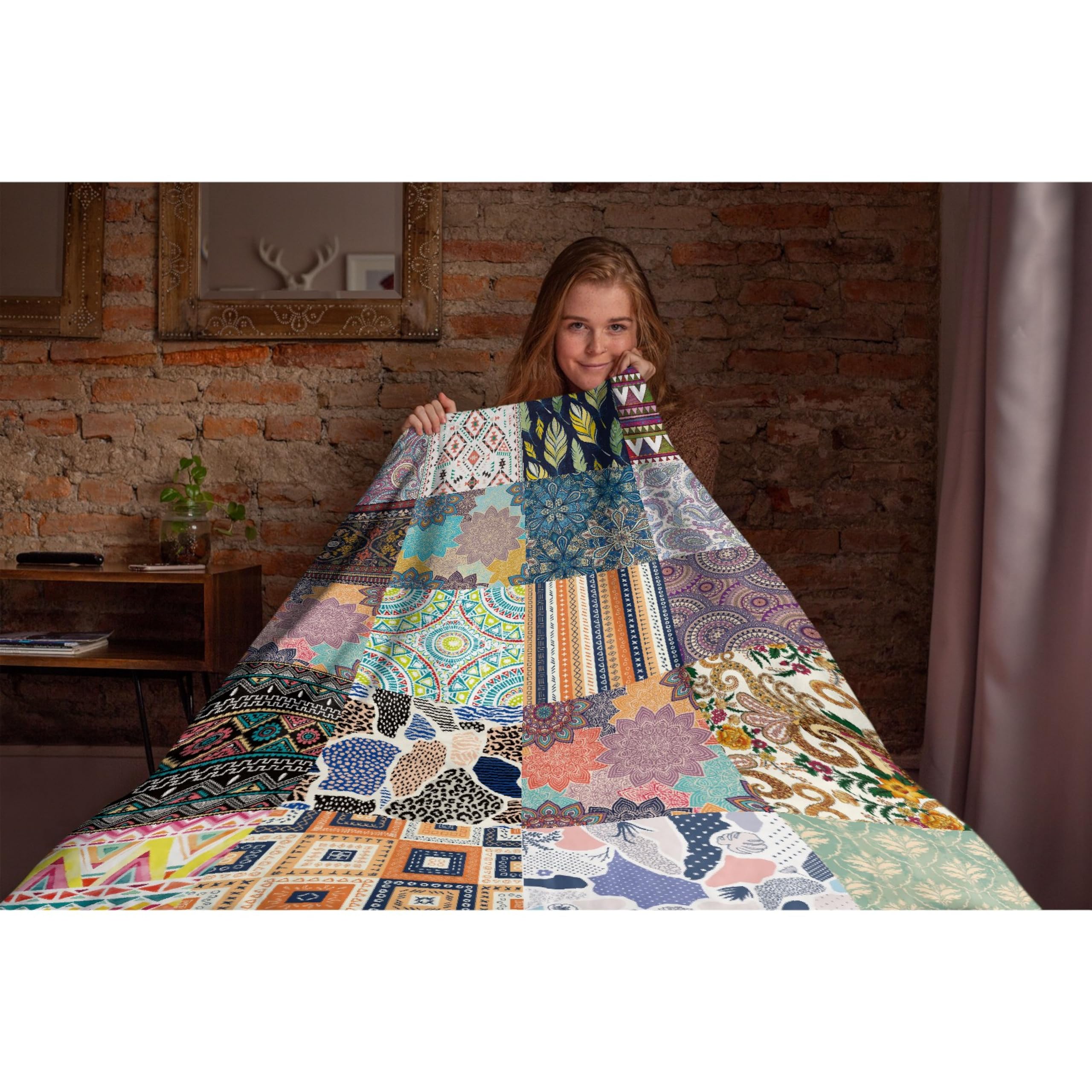 Bohemian Jigsaw Puzzle Fleece Blanket - Ultra Soft Cozy Fuzzy Throw for Kids, Girls & Boys - Perfect Gift for Picnic, Home Decor, Couch, Bedroom & Travel - Family Size 90''×120'' - Great for Movie Nights, Camping & Cozy Evenings