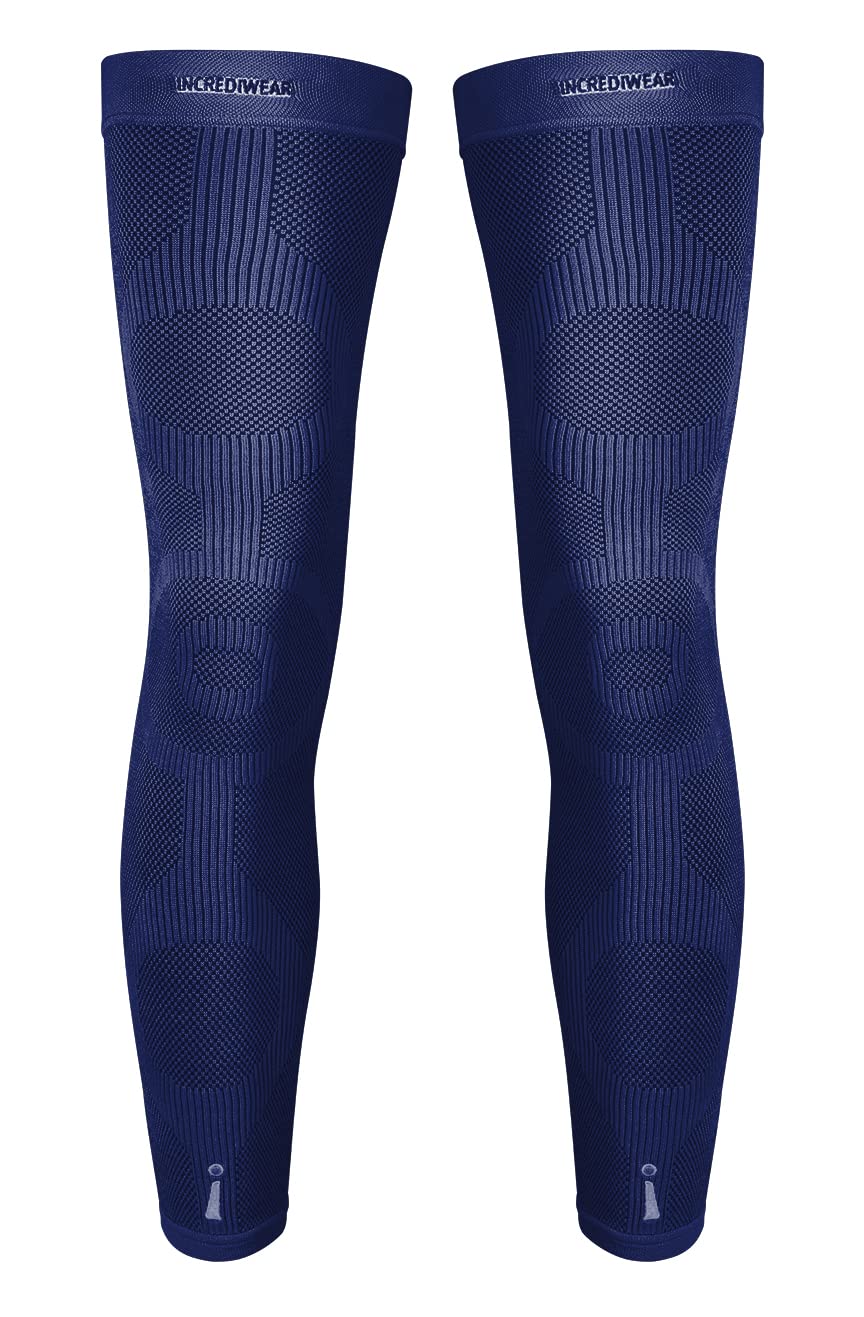 Incrediwear Leg Sleeve 2-Pack - Full Length Compression Sleeves for Leg Pain Relief, Muscle Recovery & Improved Circulation | Reduces Swelling & Inflammation | Unisex Design for Men & Women (Navy, Medium) | Ideal for Running, Workouts & Post-Surgery Recovery