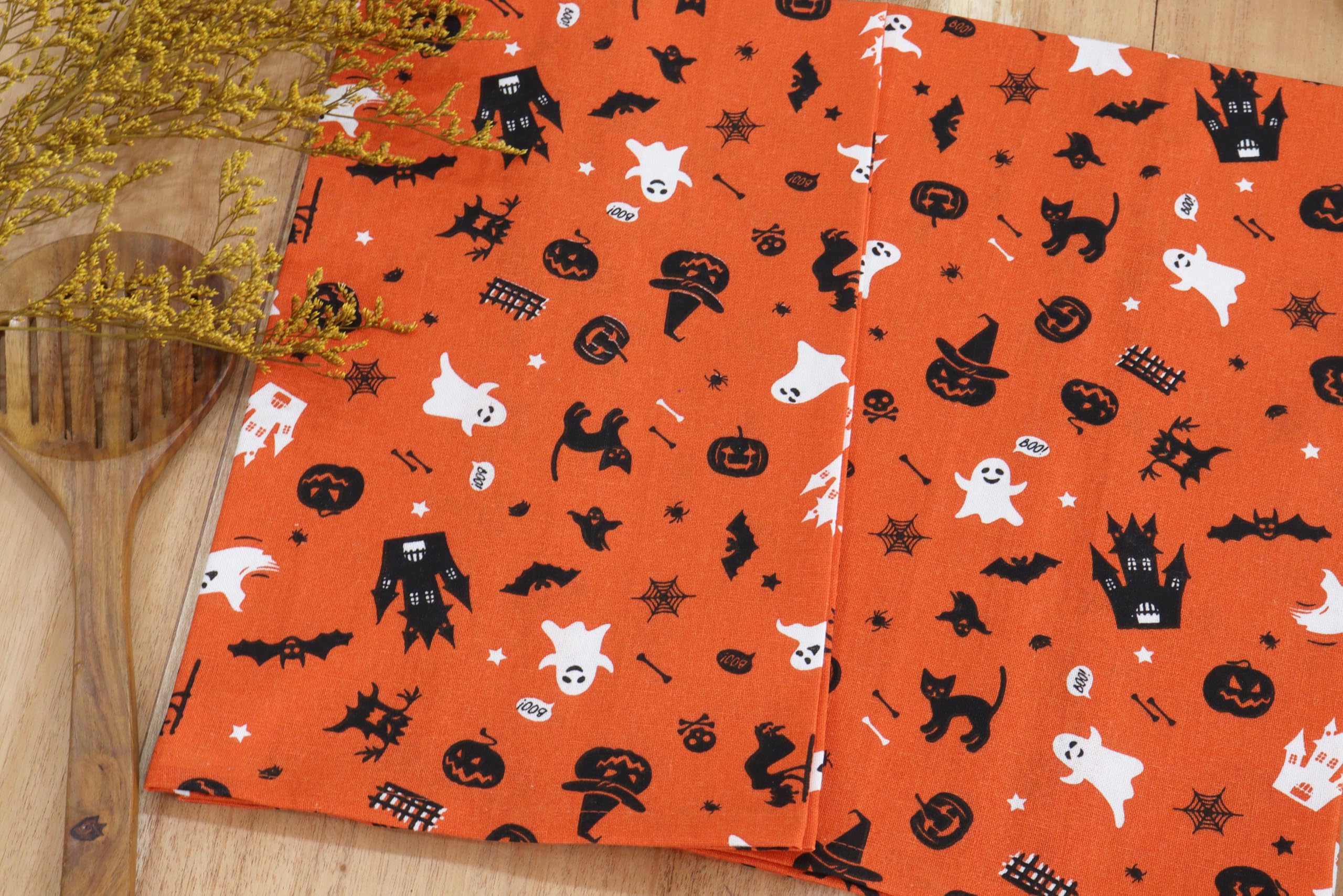 PurpleEssences Cotton Kitchen Towels - Set of 2 Absorbent Halloween Dish Towels (16x28 Inch) for Cleaning, Drying & Decor - Haunted House Themed Multi-Purpose Hand Towels - Perfect for Halloween Parties, Kitchen Decor & Spooky Home Accents