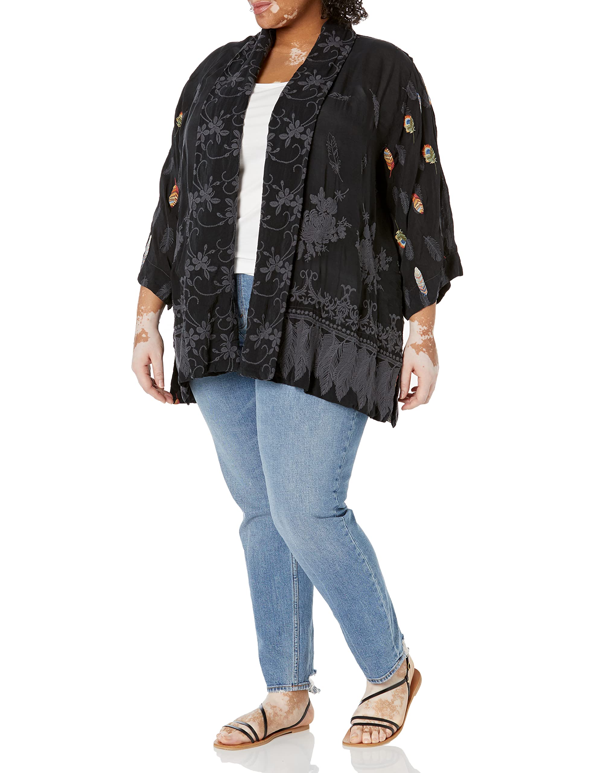 Johnny Was Women's Long Sleeve Kimono Robe - Boho Floral Print Lightweight Cover Up for Beach, Lounge & Special Occasions
