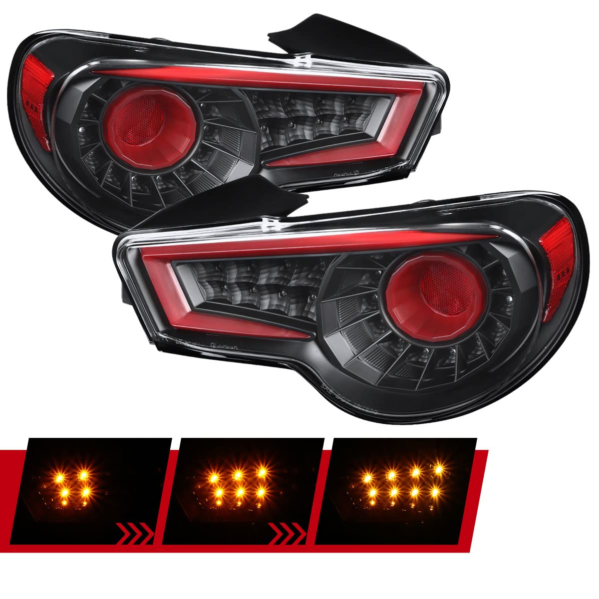 Sequential LED Tail Lights for 2013-2016 Scion FRS & Subaru BRZ - Red Neon Tube Brake Lamps with Turn Signals | Upgrade Your Car's Rear Lighting for Night Driving & Custom Styling