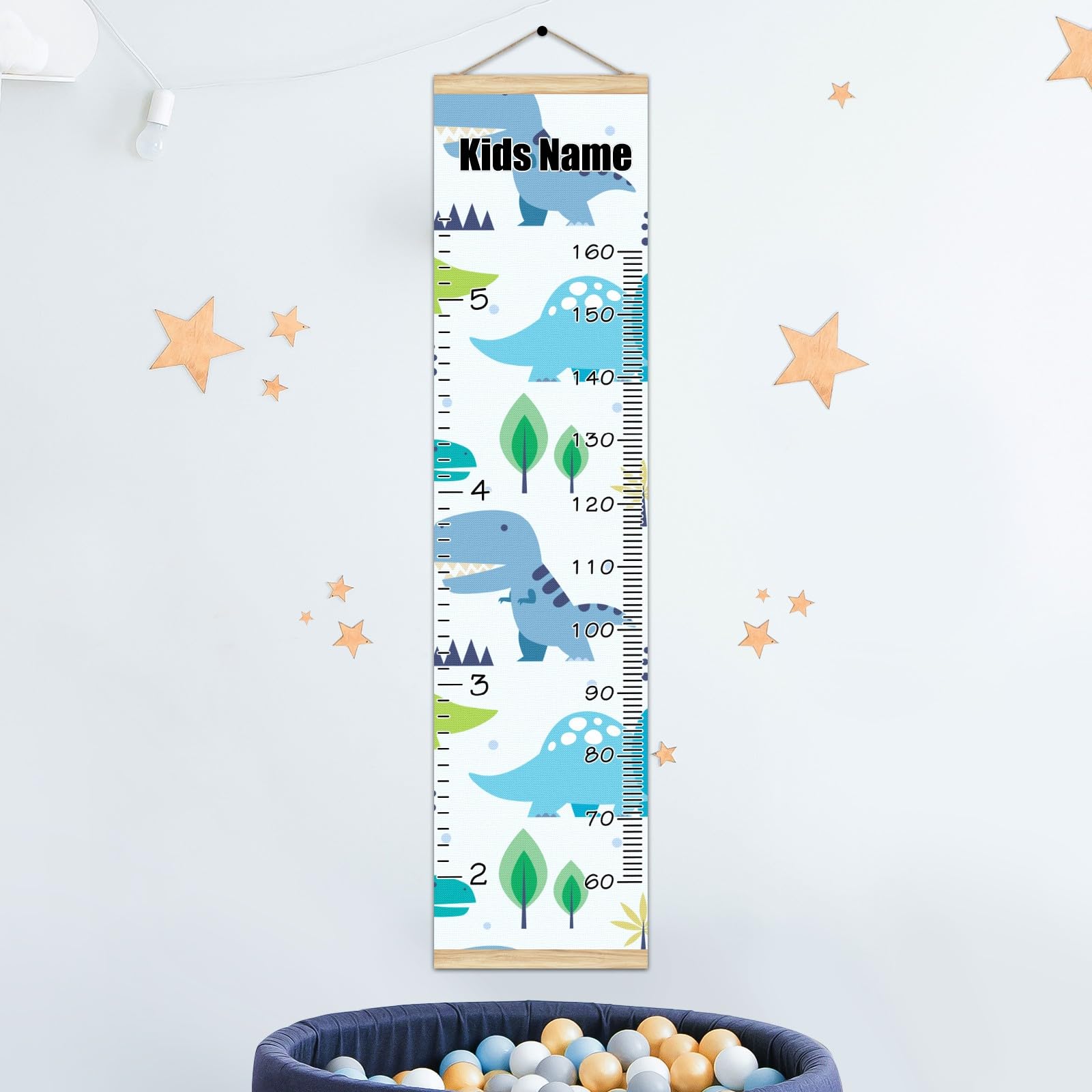 Personalized Kids Name Growth Chart Ruler - Wooden Wall Height Measurement Tool 13.4x56 Inches with Linen Finish - Cute Dinosaur Nursery Decor for Baby & Toddler Room - Perfect for Tracking Child's Growth Milestones & Room Decoration
