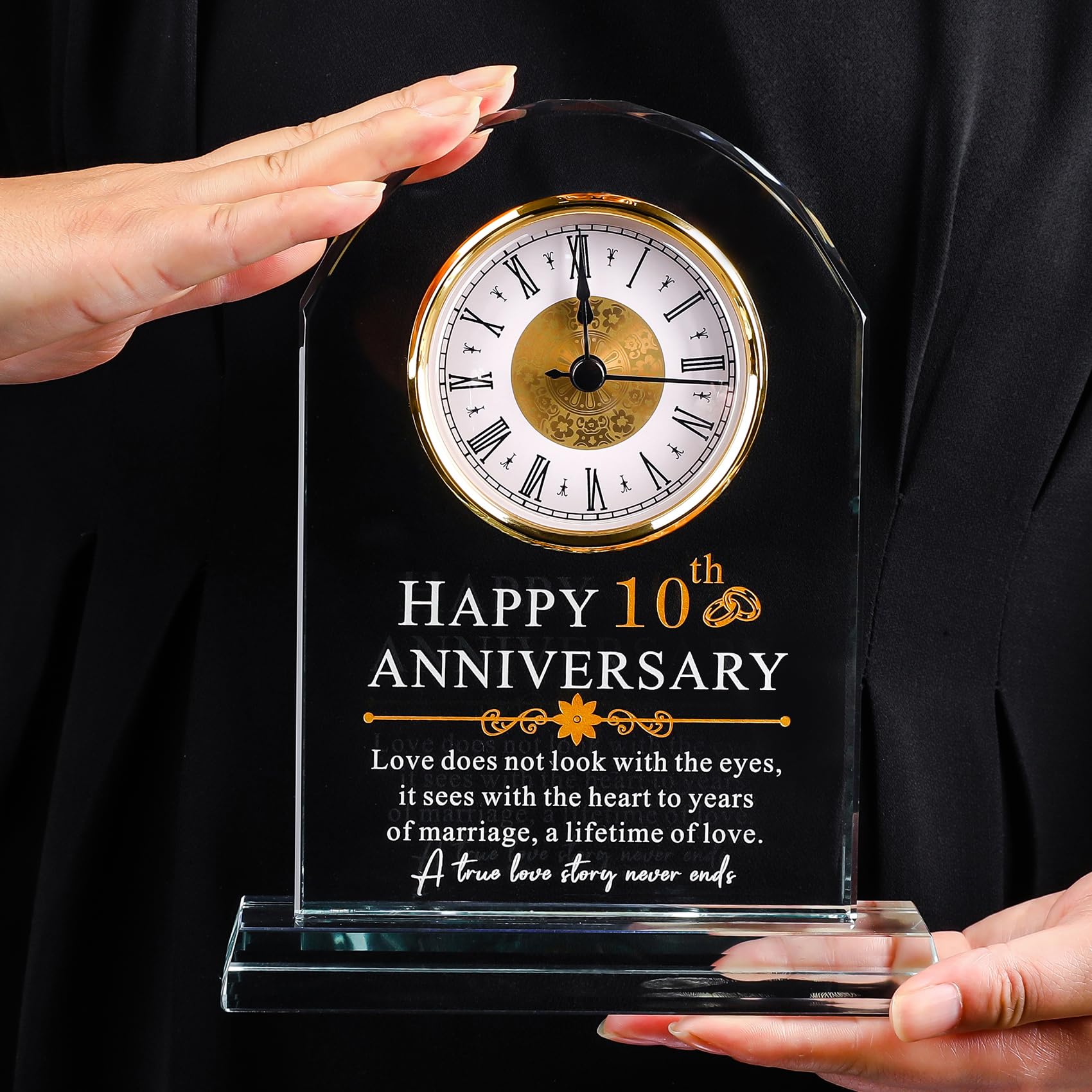 10th Wedding Anniversary Gift - Elegant Glass Quartz Clock for Couples, Him & Her - 10 Years of Marriage Keepsake - Perfect Anniversary Decor for Husband or Wife - Ideal for Home, Office, or Romantic Gift Giving