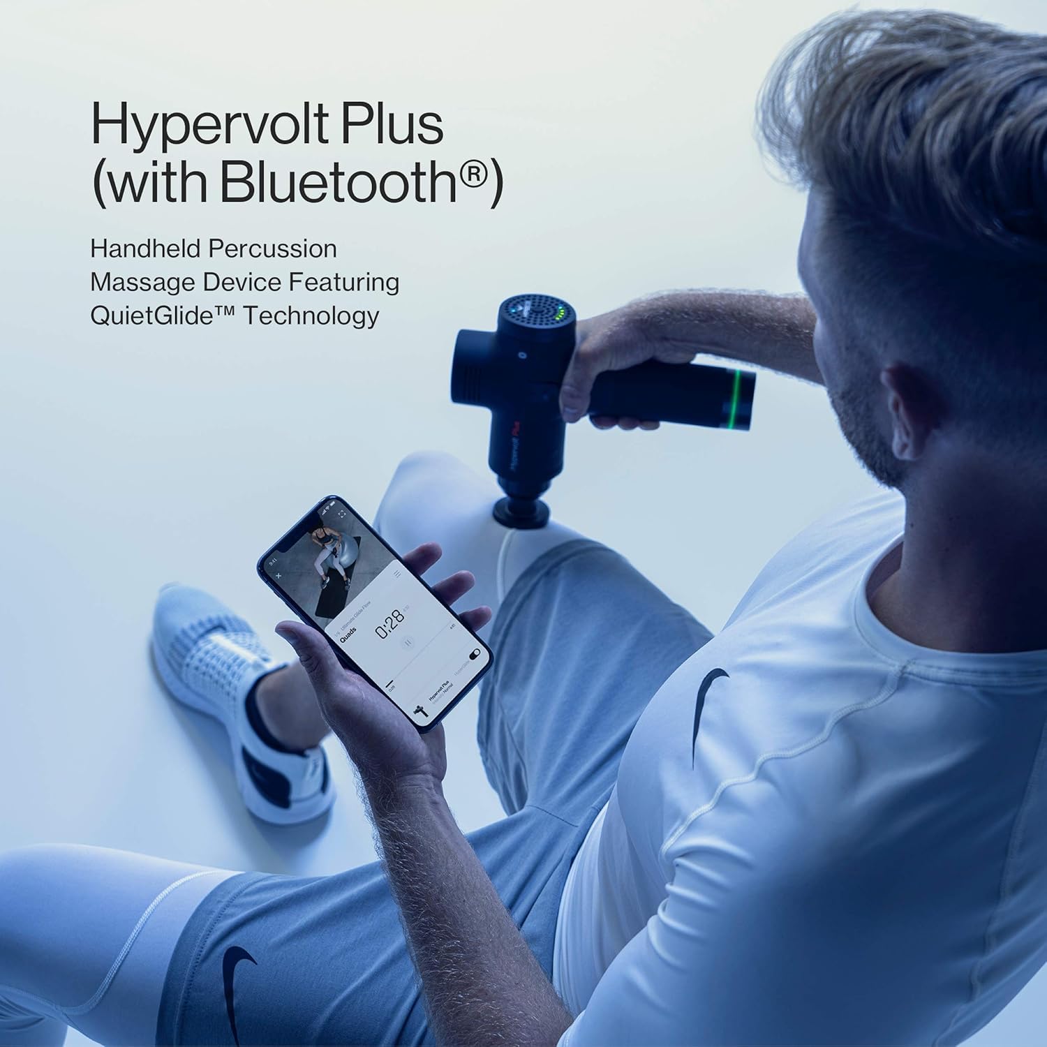 Hypervolt Plus Percussion Massage Gun with Quiet Glide Technology - 3 Speed Levels & 5 Interchangeable Heads for Muscle Recovery - Bluetooth Enabled Deep Tissue Massager for Athletes, Gym Workouts & Post-Exercise Pain Relief