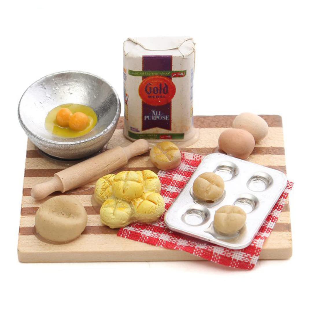 Miniature Bakery Dollhouse Accessories - Eggs, Milk, Bread Model Set for Kids | Realistic Mini Food Cooking Toy for Play & Decoration | Perfect for Dollhouse Scenes, Pretend Play & Collectors