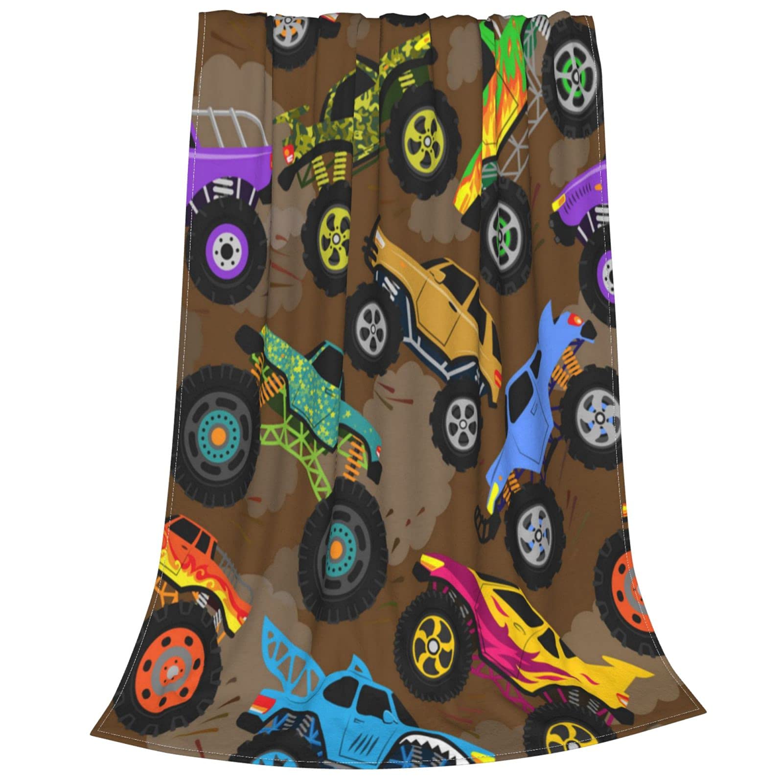 Monster Truck Cartoon Fleece Blanket - Soft Microfiber Anti-Pilling Fuzzy Bed Blanket for Boys 50