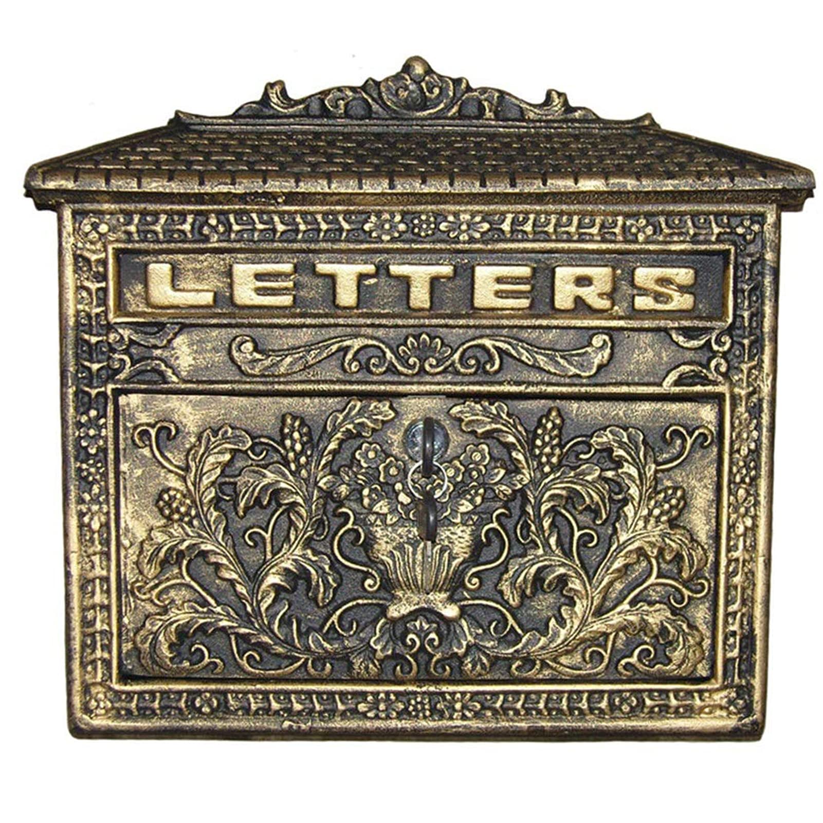 YAYONG Vintage Cast Iron Wall Mount Mailbox - Outdoor Post Box for Letters & Newspapers - Rustic Antique Design for Villa, Garden & Patio Decor