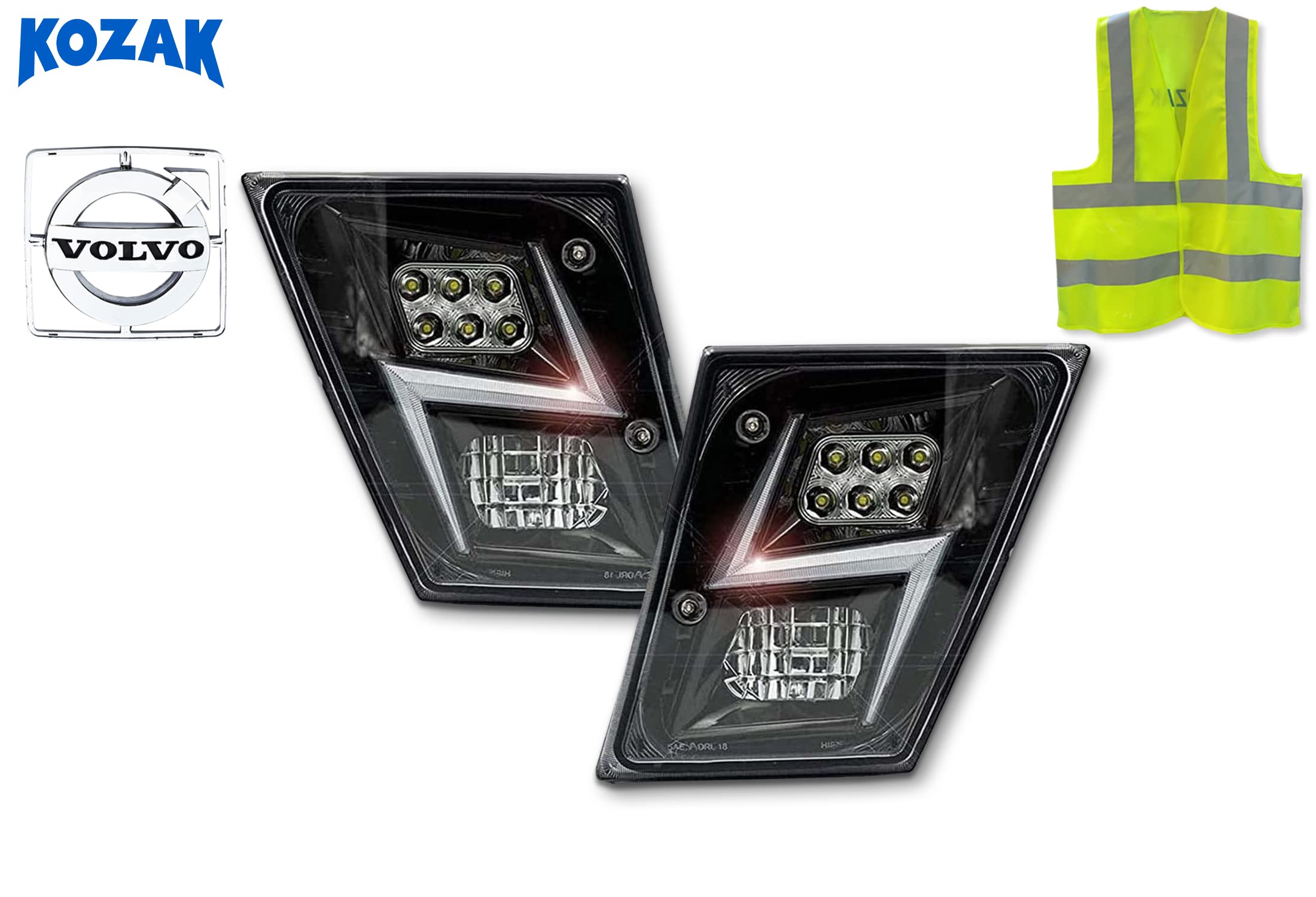 KOZAK BLACK LED Headlight Kit - High Beam & Low Beam Bumper Fog Lights (Pair) - Compatible with Volvo VNL Trucks 2004-2017 Models - Perfect for Night Driving & Off-Road Truck Accessories