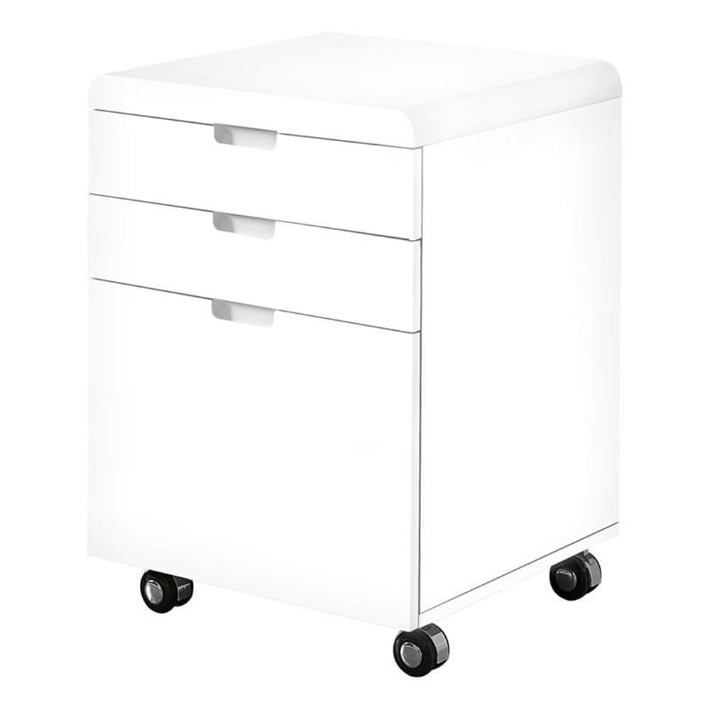 Monarch Specialties I 7583 Rolling File Cabinet with Storage Drawers - Mobile Office Organizer, Printer Stand, Workstation - Glossy White Laminate Finish - Modern Contemporary Design for Home & Office Storage Solutions