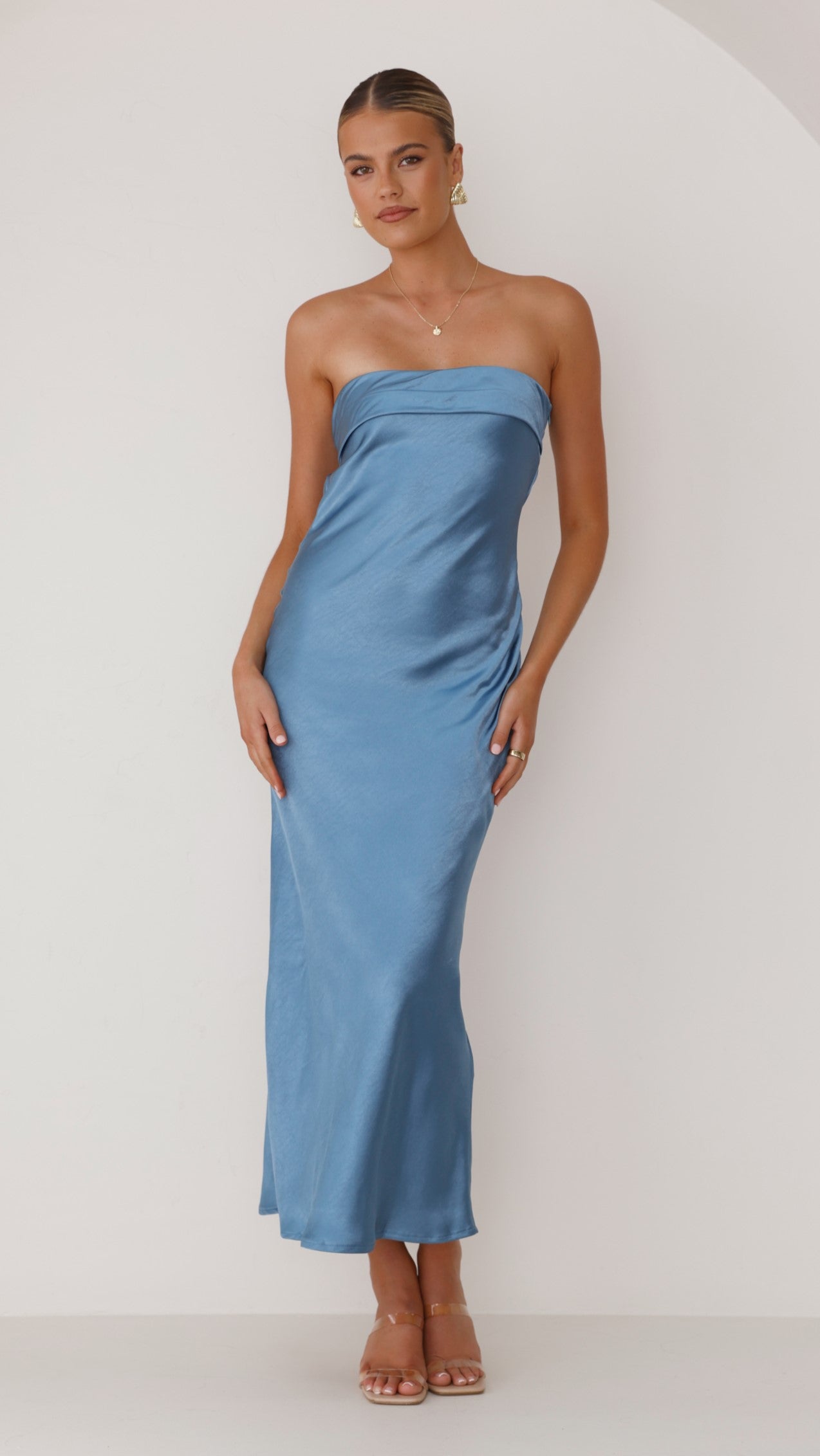 Gisele Maxi Dress for Women - Elegant Steel Blue Long Flowy Dress for Summer, Beach, Party & Special Occasions