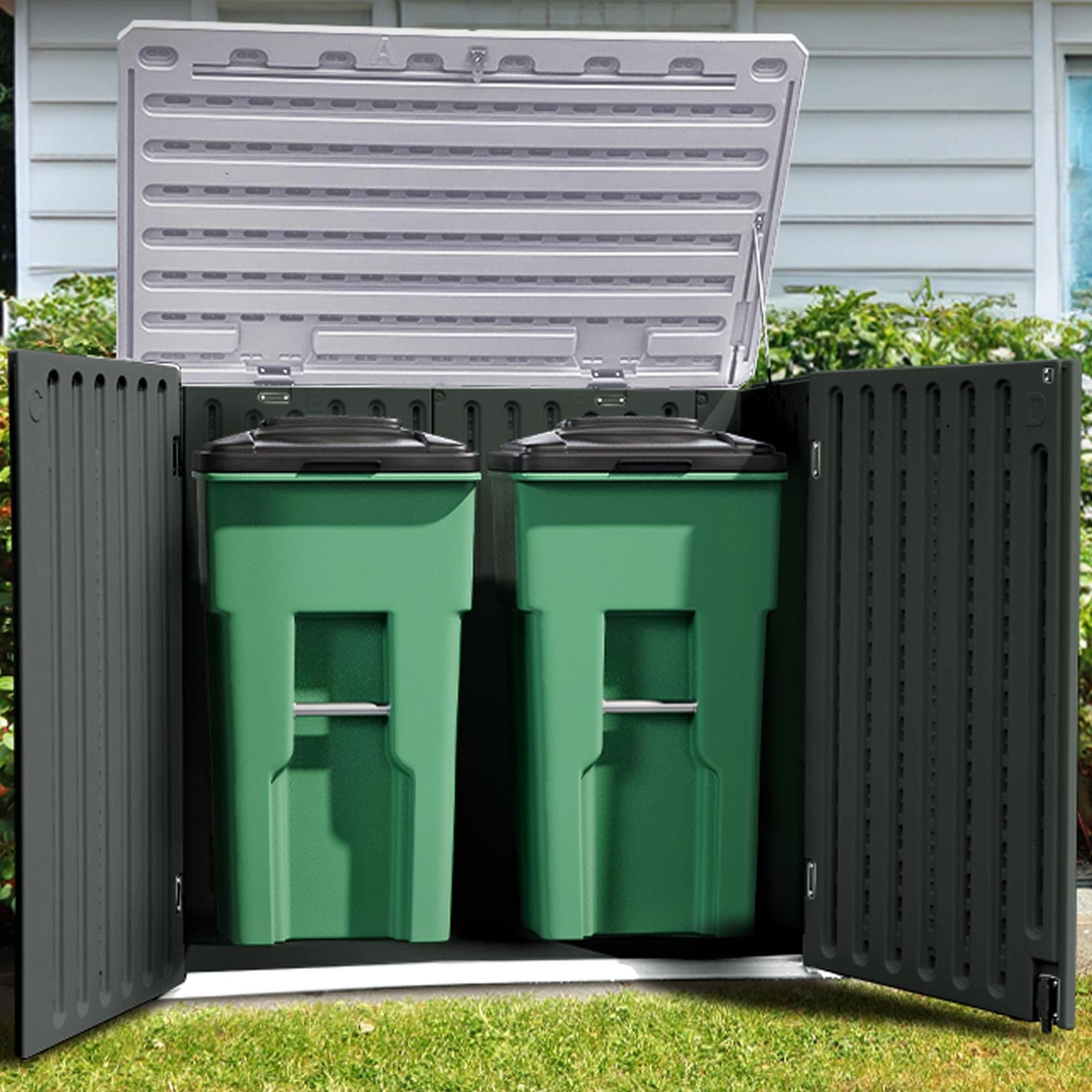 YITAHOME 4.5x4ft Extra Large Outdoor Storage Shed - Waterproof Resin Tool Shed for Garden Tools, Lawn Mowers & Trash Cans - Easy Assembly, Lockable Dark Gray Horizontal Shed - Perfect for Backyard, Garage & Patio Organization