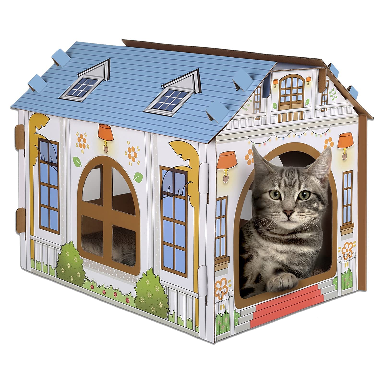 Premium Cardboard Cat House with Scratching Pad & Catnip - Cozy Indoor Winter Playhouse for Cats - Perfect for Small Spaces & Playtime Enrichment