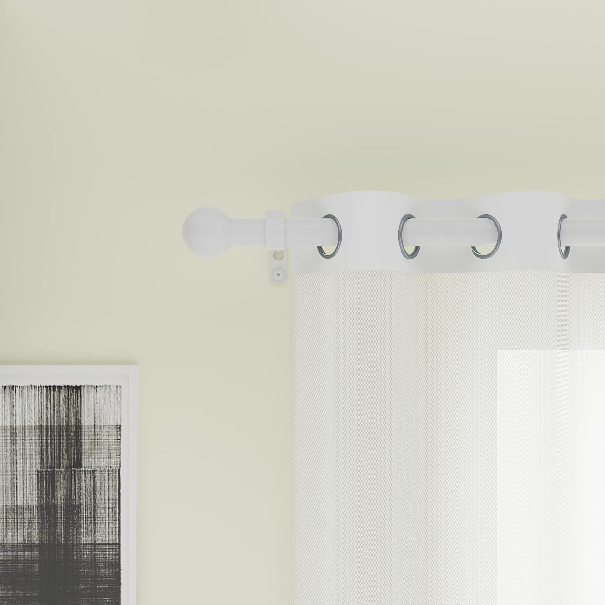 3/4 Inch Heavy Duty Adjustable Curtain Rod Set (28-48 Inches) with Round Finials - White Window Drapery Rod for Living Room, Bedroom & Dorm Decor