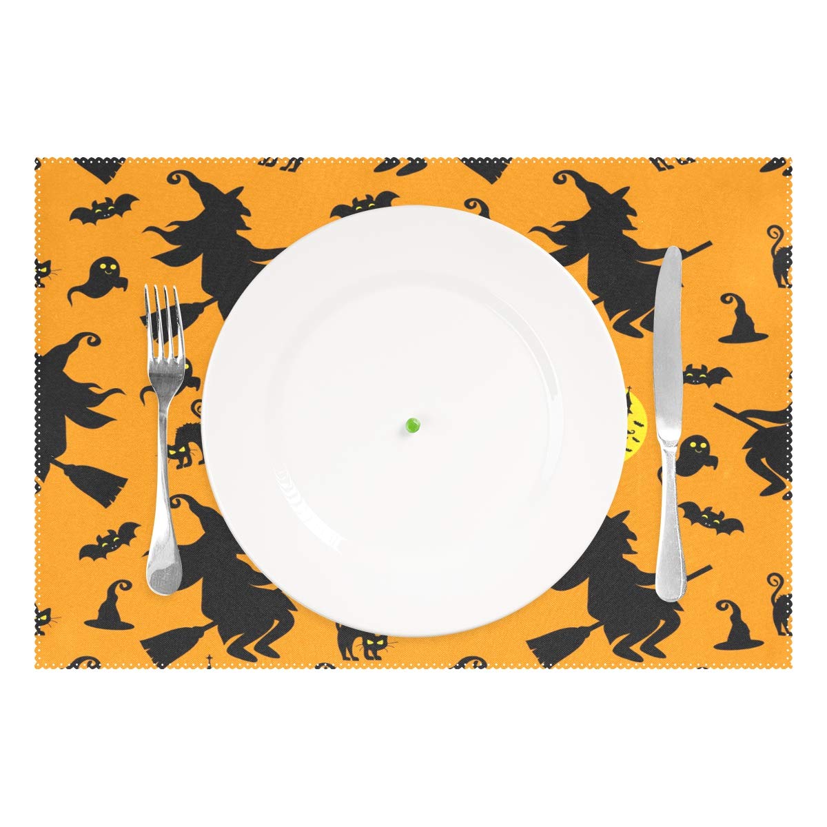 Funny Halloween Placemats Set of 4 - Washable, Non-Slip & Heat Resistant Polyester Table Mats for Kitchen & Dining (12x18 Inch) - Perfect for Spooky Dinner Parties, Holiday Decor & Family Gatherings