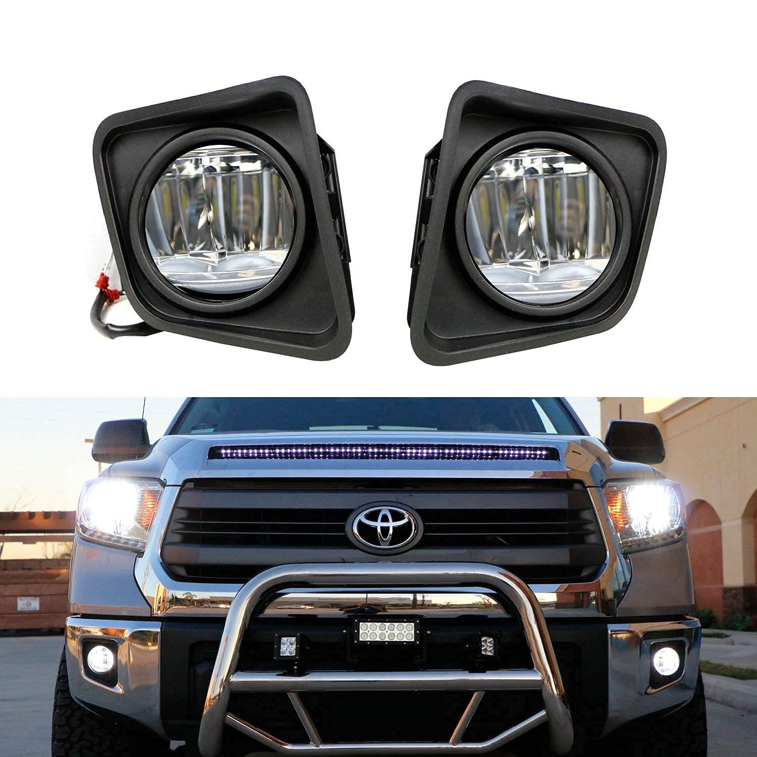 iJDMTOY High Power XB-D LED Fog Lights & Driving Lights Kit for 2014-2021 Toyota Tundra - Includes Garnish Bezels & Wiring Harness | Durable Off-Road Lighting for Night Driving & Foggy Conditions