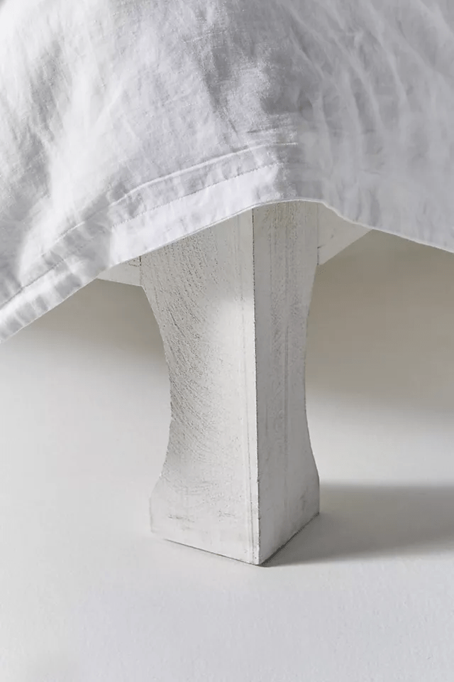 Hand Carved White Low Lombok Bed - Solid Indian Wooden Bed Frame for Master Bedroom & Guest Room - Perfect for Modern, Boho & Farmhouse Home Decor