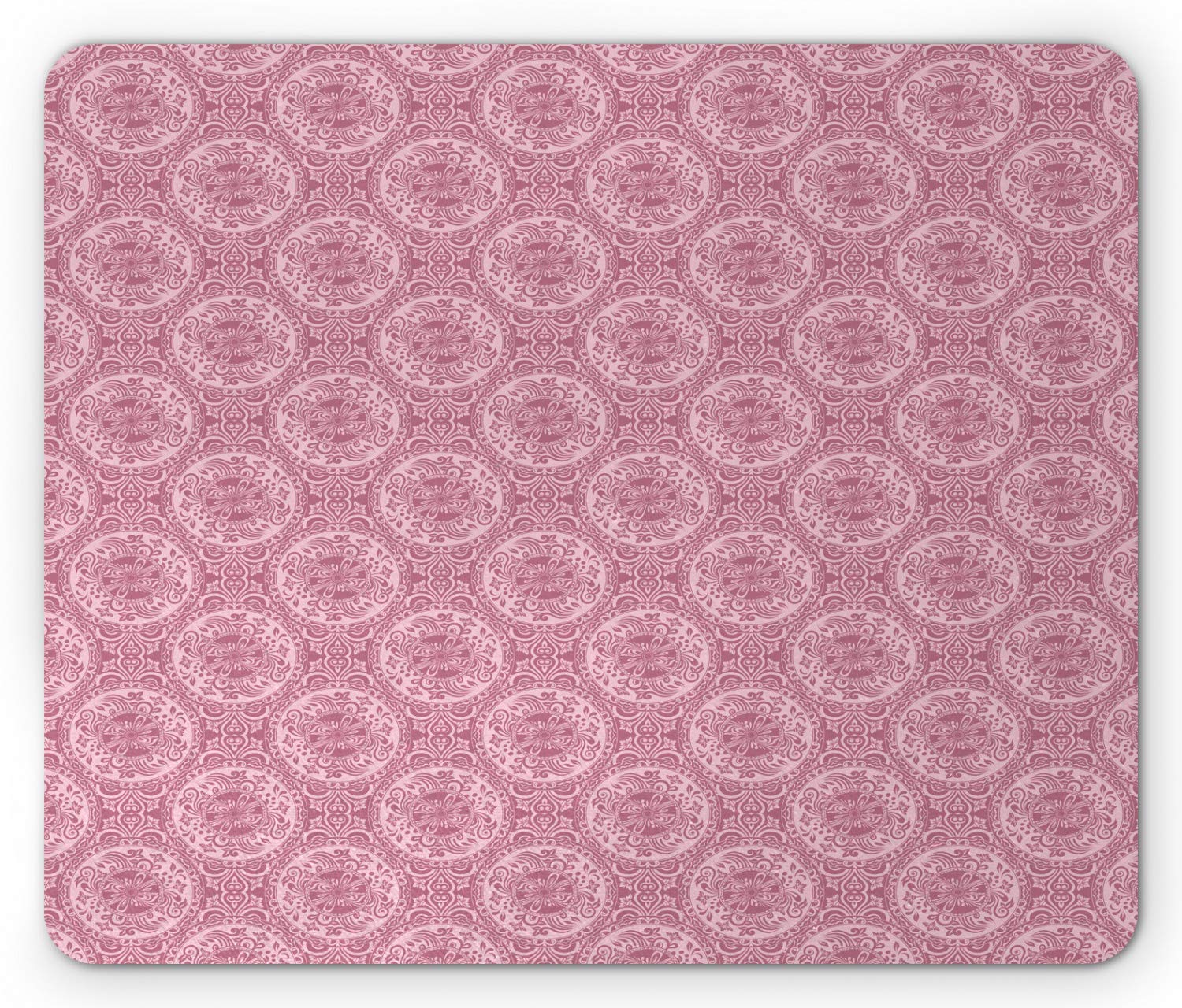 Ambesonne Non-Slip Rubber Mouse Pad - Monochrome Damask Floral Design with Mystic Circles, Standard Size Rectangle Mousepad for Office & Gaming (Dried Rose & Rose Color) | Perfect for Computer Desks, Home Office & Workstations