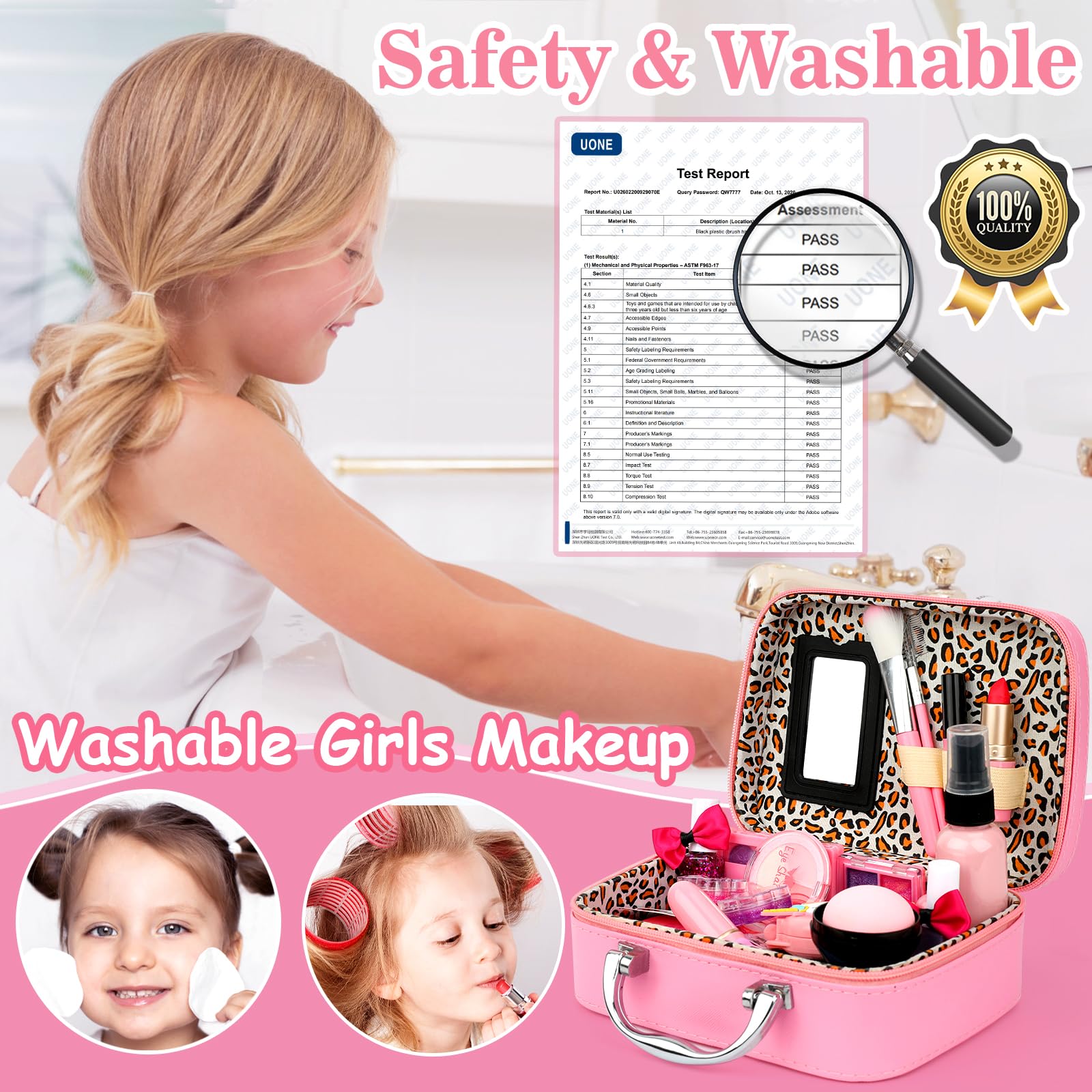 Washable Kids Makeup Kit for Girls Ages 4-8 - Non-Toxic Princess Play Cosmetic Set with Carrying Case | Perfect Birthday & Christmas Gift for Toddlers | Pretend Play, Dress Up & Role Playing Fun