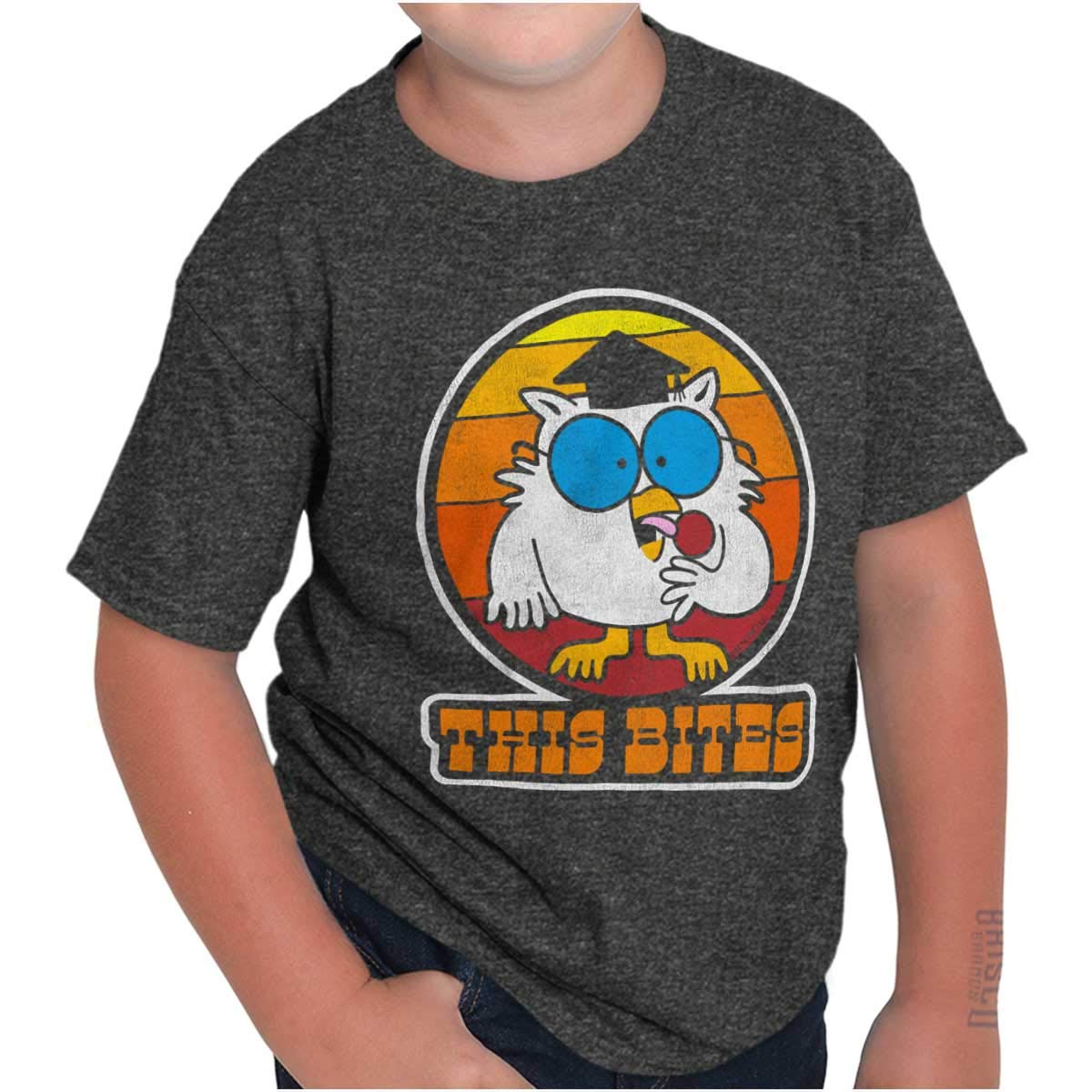 Funny Mr Owl Tootsie Pop Crewneck T-Shirt for Boys & Girls - Cute Cartoon Graphic Tee for School, Casual Wear & Family Outings