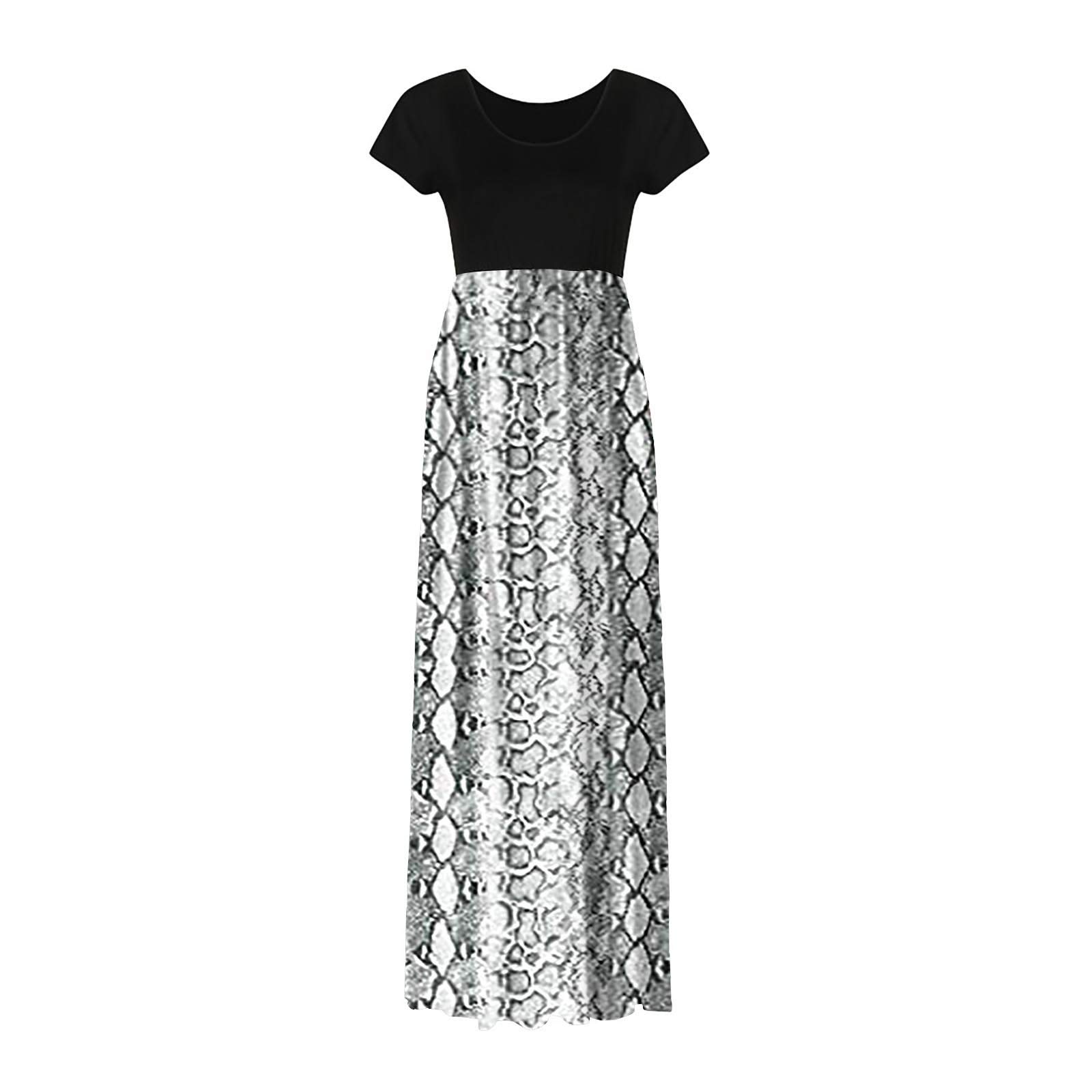 Petite Maxi Dresses for Women - Flowy Gradient Print Short Sleeve O-Neck Business Casual Dress | Perfect for Office Wear, Summer Outfits & Special Occasions