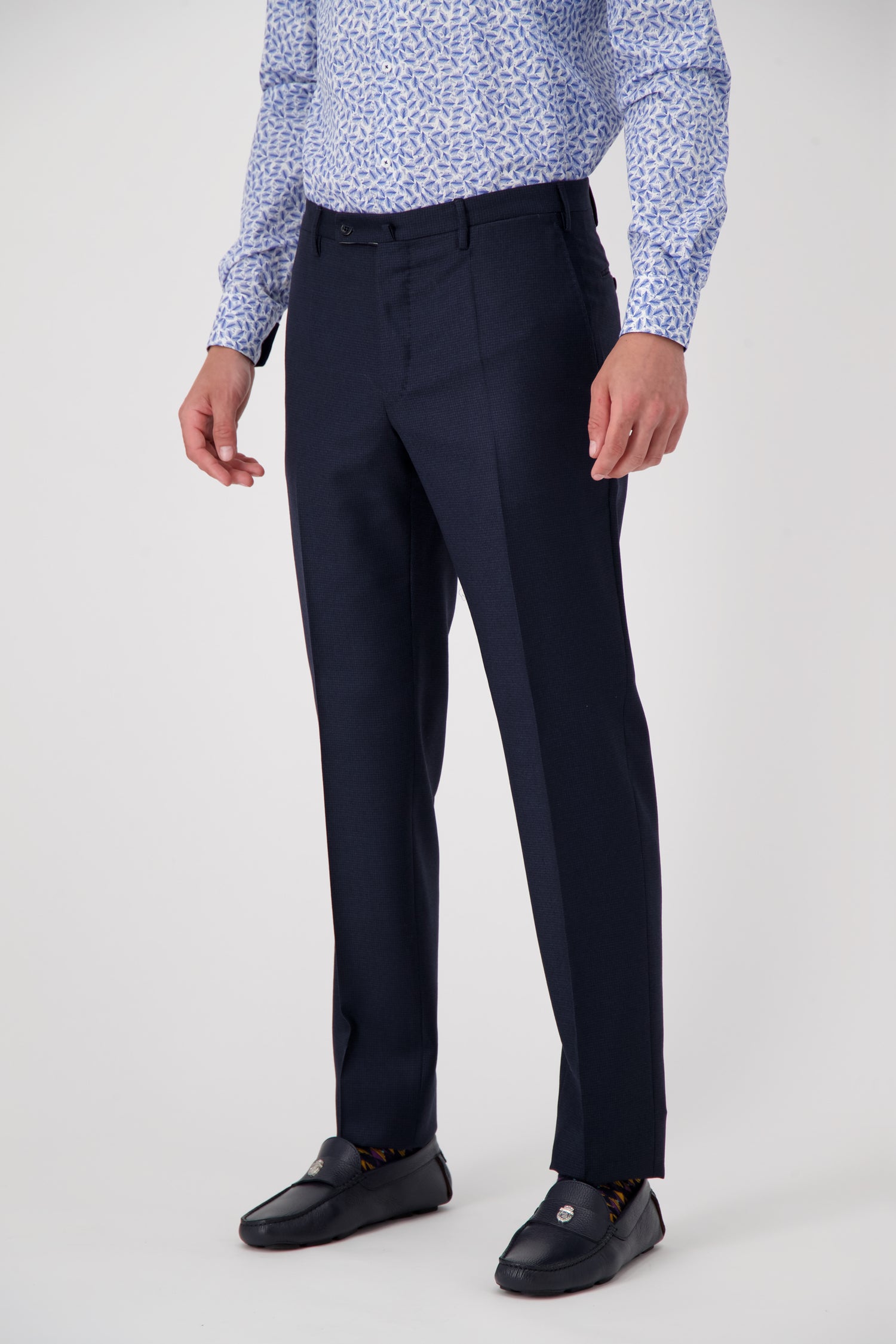 Incotex Navy Pattern Trousers for Men - Premium Cotton Dress Pants for Business & Casual Wear | Office, Travel & Special Occasions