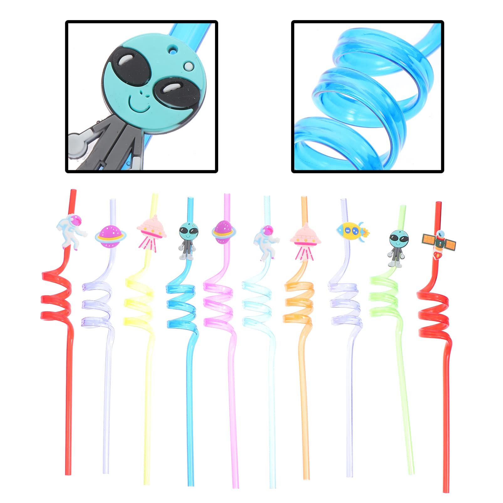10Pcs Reusable Spiral Art Straws - Fun Plastic Drinking Straws for Kids, Luau Beach Parties & Birthday Supplies | Space Themed Crazy Straws, Baby & Child Safe PVC Straws for Smoothies, Cocktails & Creative Drinks