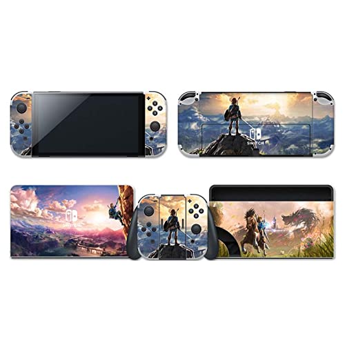 The Legend of Zelda: Breath of the Wild Vinyl Skin Decal Stickers for Nintendo Switch OLED Model 2021 - Full Set Protective Wrap Cover for Console, Joy-Con & Dock (032) | Anime Gaming Accessory for Zelda Fans