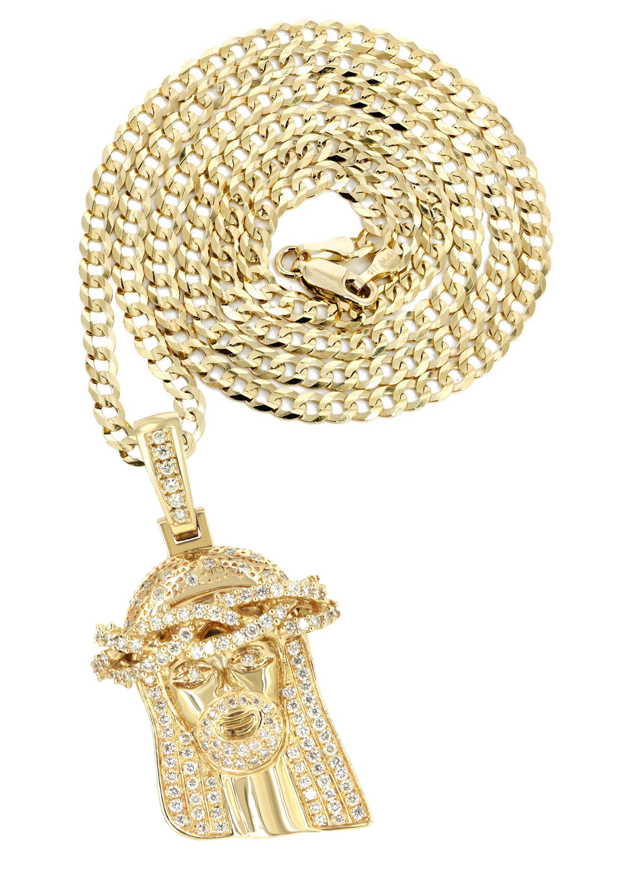 14K Yellow Gold Jesus Head Diamond Necklace - 3 Carats Genuine Diamond Pendant for Women | Religious Jewelry Gift for Baptism, Confirmation & Church Events
