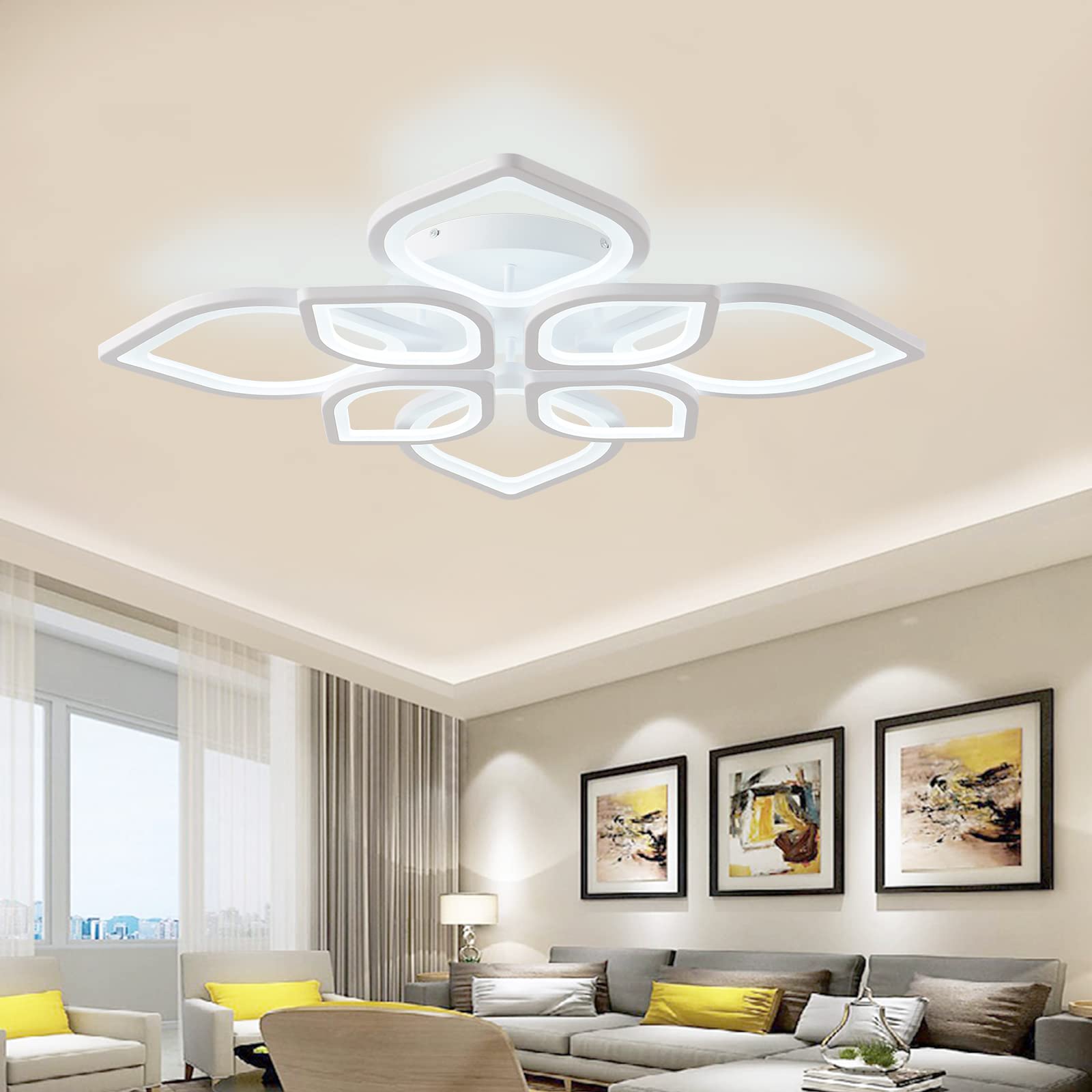 Modern Acrylic Flower Chandelier - 4+4 Arms LED Ceiling Light with Creative Floral Design for Living Room, Dining Room | Energy-Efficient Pendant Lighting for Home Decor & Ambiance
