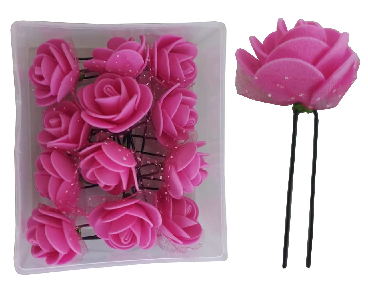 12-Piece Flower Juda Hair Pins for Girls - Hair Styling Accessories in 12 Colors (Magenta) | Perfect for School, Parties, Weddings & Everyday Hairstyles