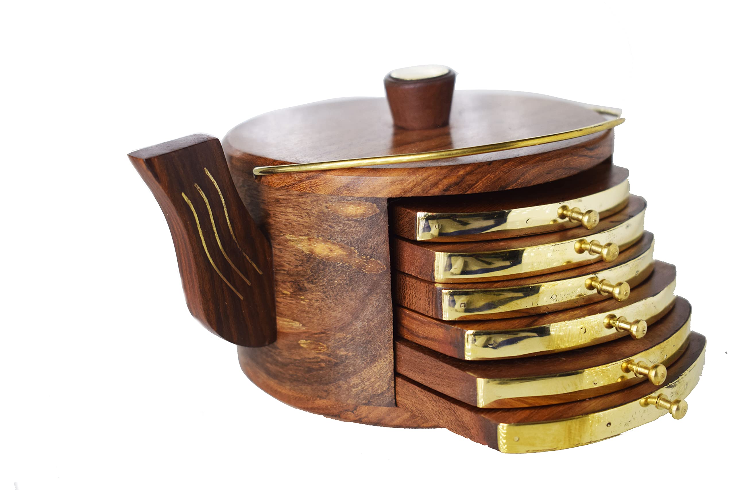 Premium Wooden Kettle-Shaped Coasters Set of 6 - Natural Wood Drink Coasters for Tea Cups, Coffee Mugs & Beer Glasses - Elegant Bar & Table Protection - Perfect for Home, Office & Restaurant Use