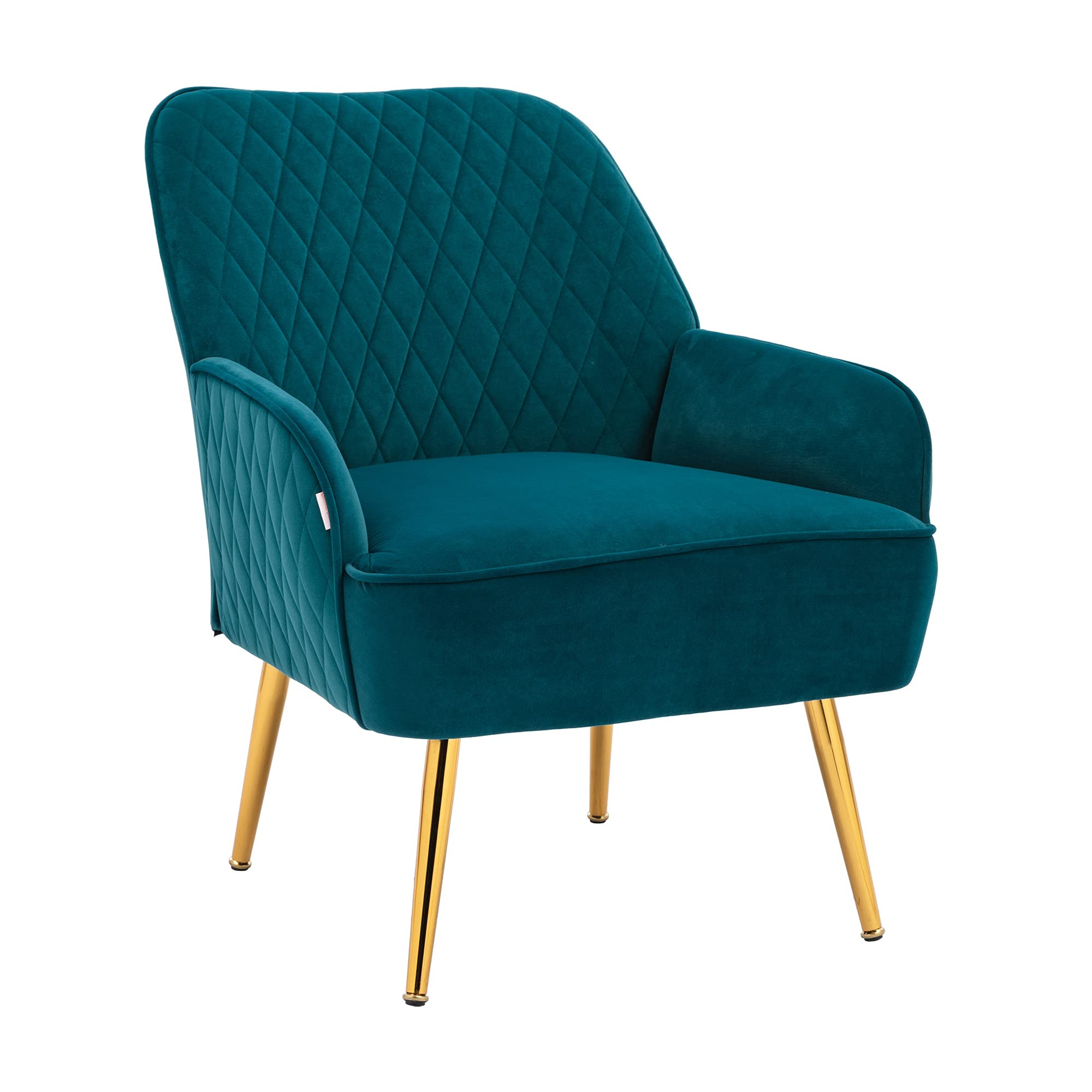 Velvet Accent Chair with Gold Metal Legs - Modern Upholstered Armchair for Living Room, Dining Room, Bedroom & Lounge - Comfortable Club Chair for Leisure & Guests (Teal)