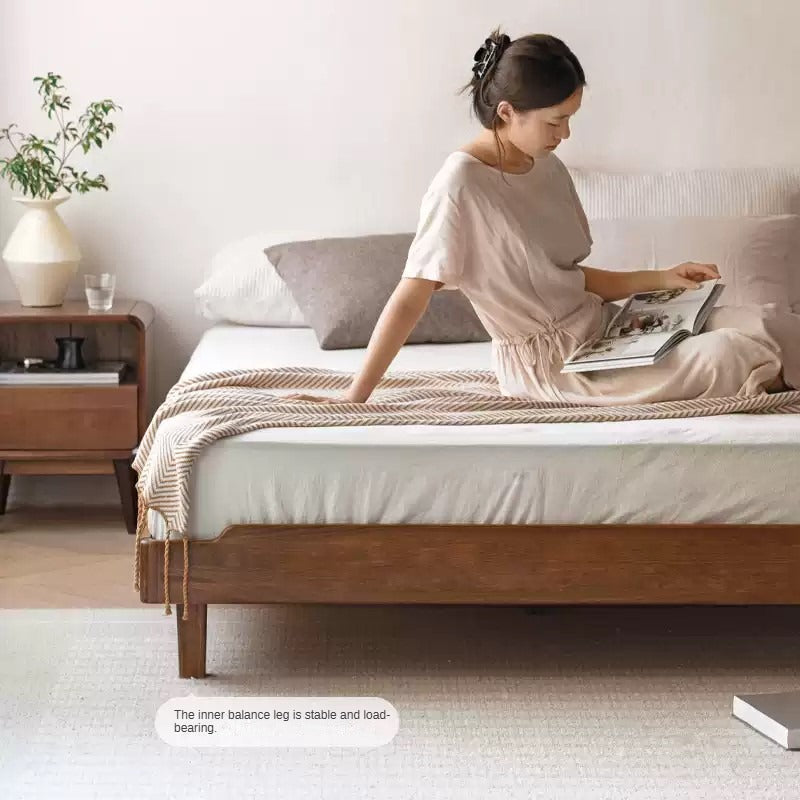 Solid Wood Platform Bed in Black Walnut & Ash - Headboard-Free Modern Bed Frame for Bedroom, Guest Room, or Dorm