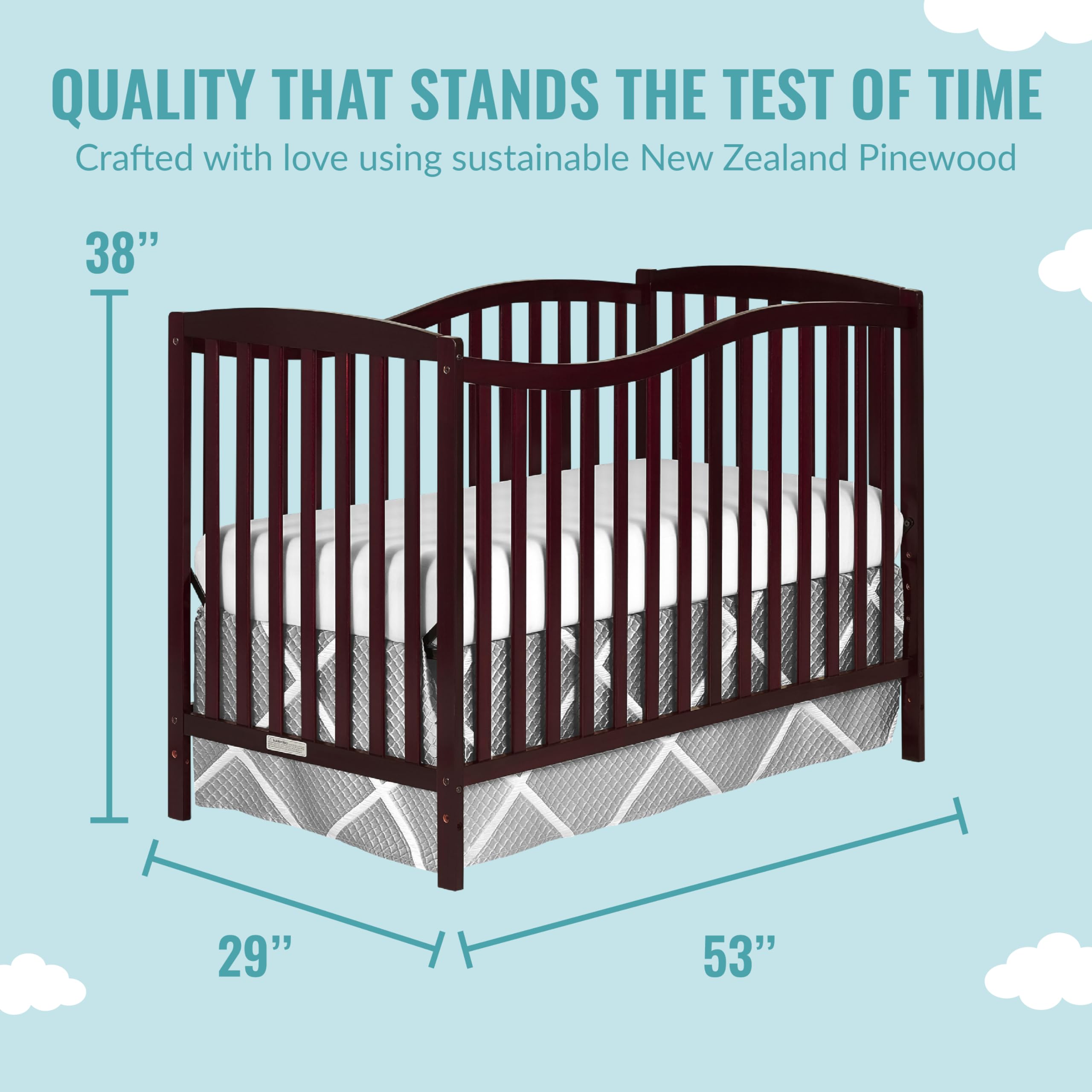 Dream On Me Chelsea 5-in-1 Convertible Crib in Cherry Finish - JPMA Certified Safe Nursery Furniture for Baby & Toddler | Perfect for Modern Nurseries & Daycare Centers