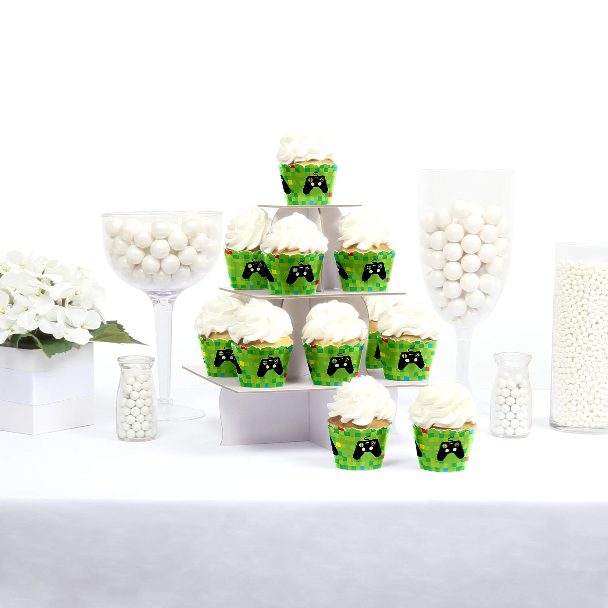 Big Dot of Happiness Game Zone Pixel Video Game Decorations - Set of 12 Cupcake Wrappers - Perfect for Birthday Parties, Gaming Events, and Retro-Themed Celebrations
