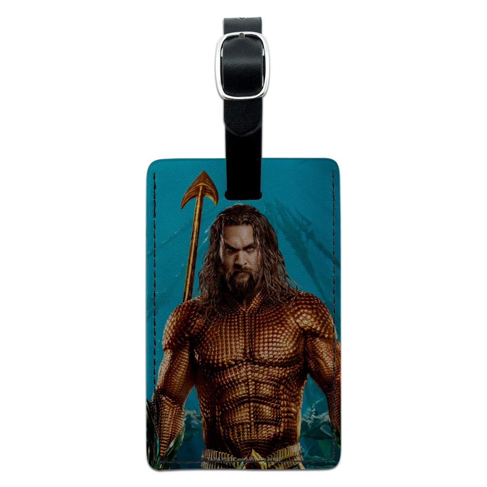 Aquaman Movie Jason Momoa Full Costume Leather Luggage Tag - Durable Rectangle ID Card Holder for Travel, Cosplay & Comic Con Accessories