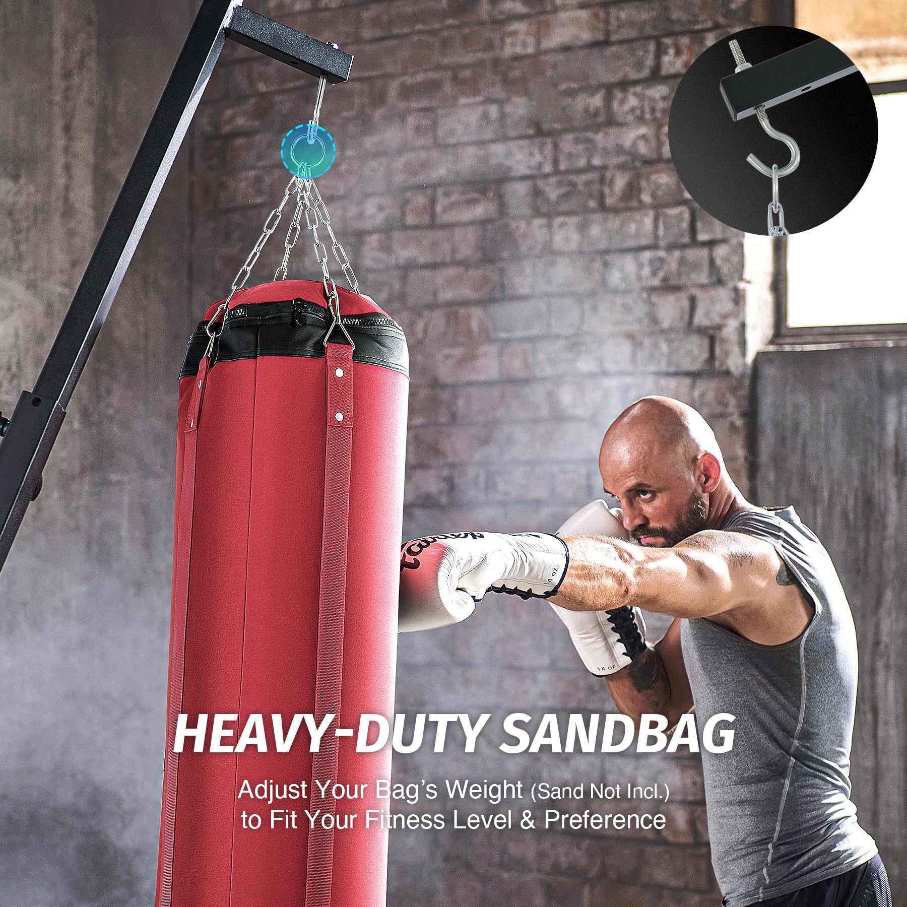 ZELUS Heavy Duty Punching Bag Stand - Adjustable Height Boxing Stand with Canvas Sandbag, 220 lb Capacity | Free Standing Heavy Bag Stand with Weighted Base for Home Gym, Boxing Training & Fitness Workouts | Perfect for MMA, Kickboxing & Strength Training