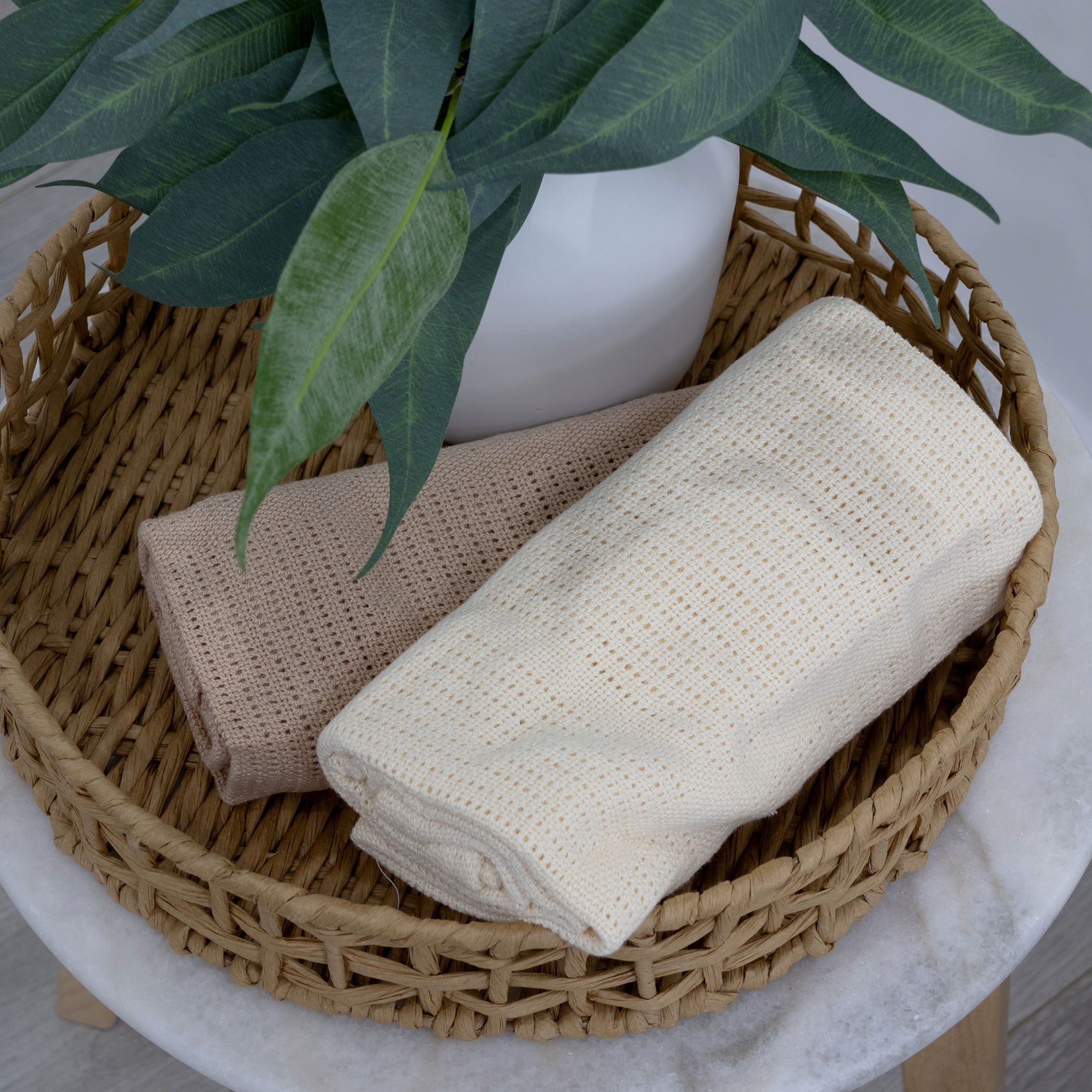 Nordic 2-Pack Thermal Cellular Blanket - Soft Vanilla & Latte Colors - Perfect for Baby Crib, Stroller, and Cozy Home Use
