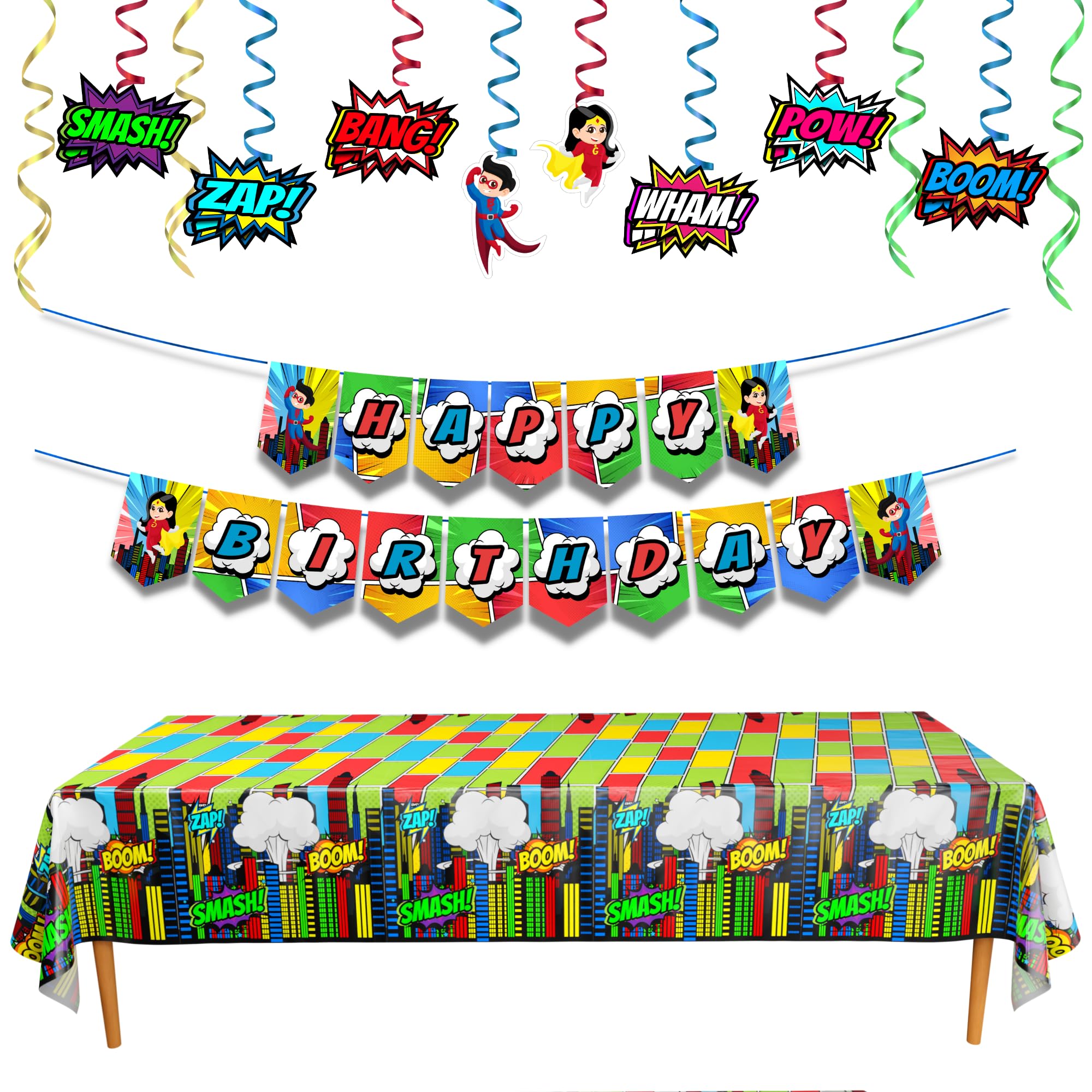 65-Piece Comic Superhero Party Decorations Pack - Superhero Birthday Party Supplies, Comic Theme Decor for Kids, Superhero Party Favors - Perfect for Superhero Themed Birthday Parties, Baby Showers & Comic Book Lovers' Events