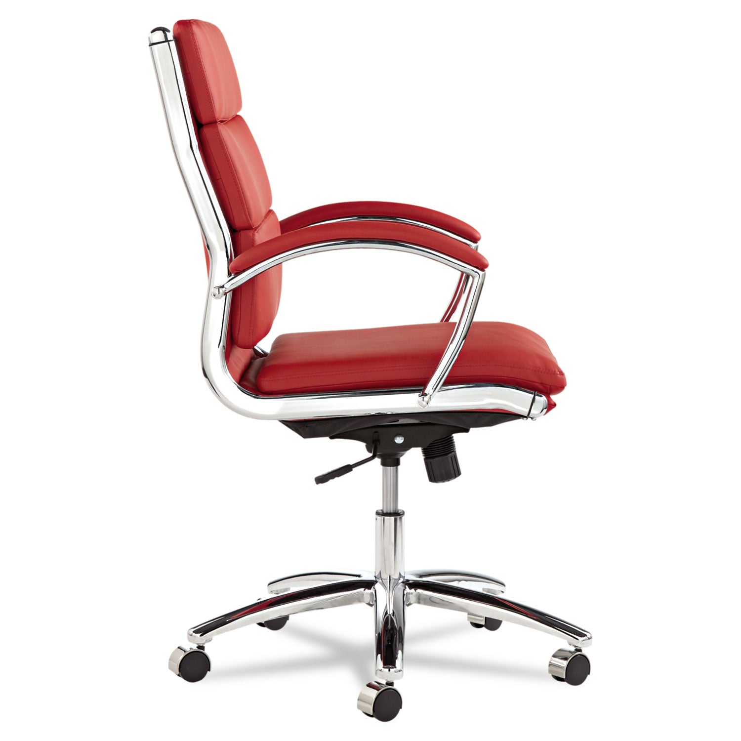 Alera Neratoli Mid Back Slim Profile Office Chair - Faux Leather Ergonomic Desk Chair with Chrome Base, Supports 275 lbs - Perfect for Home Office, Gaming & Workspaces (Red)