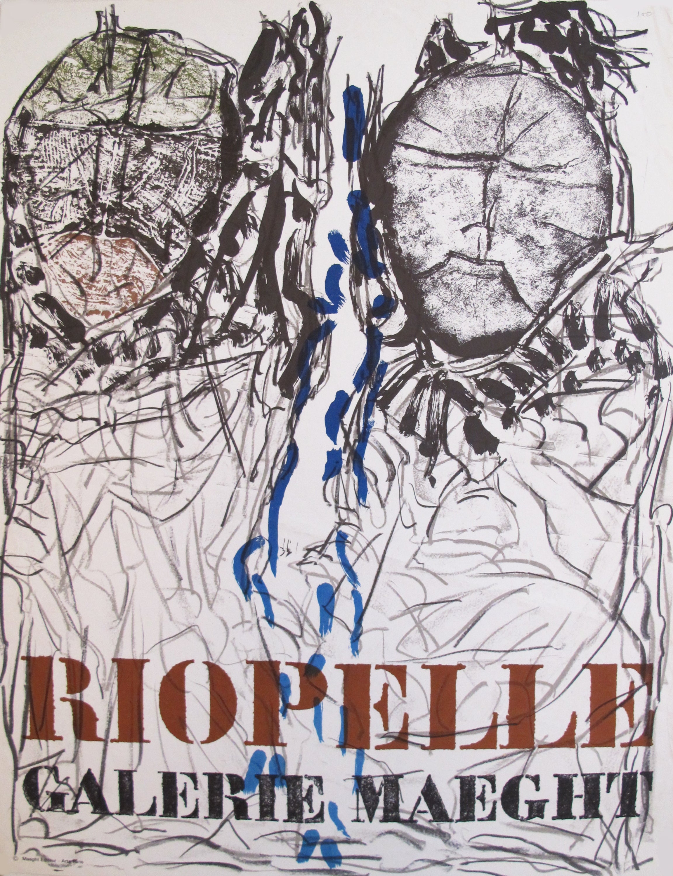 1974 French Exhibition Poster - Riopelle Galerie Maeght (Two Heads) - Vintage Art Print for Home & Office Decor
