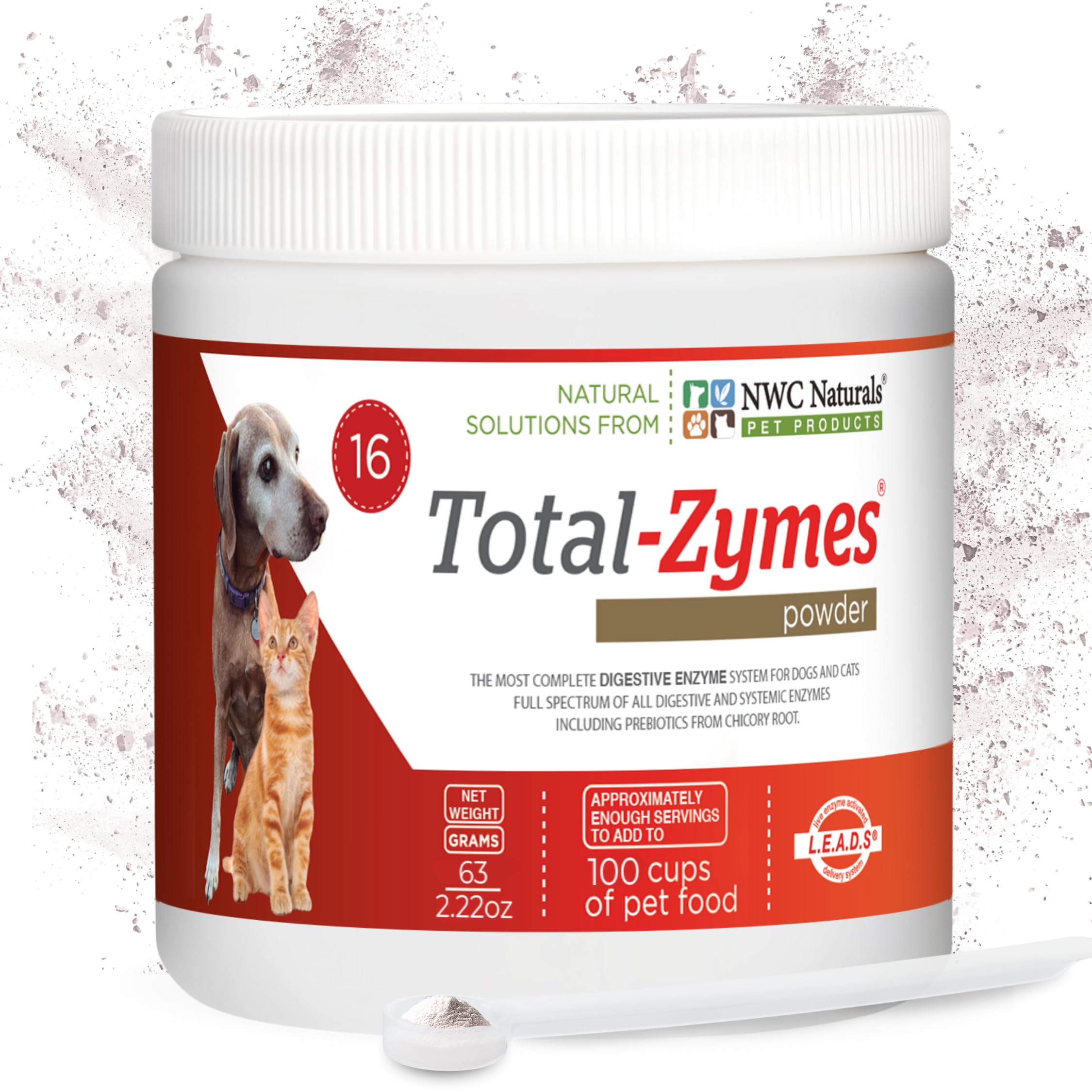 Total-Zymes Digestive Enzymes for Dogs & Cats – Gut Health Supplement with Prebiotics | Supports Food Digestion, Nutrient Absorption & Reduces Gas & Bloating | Unflavored Dog & Cat Food Additive (100 Servings, 2.2oz) – Ideal for Sensitive Stomachs & Digestive Support