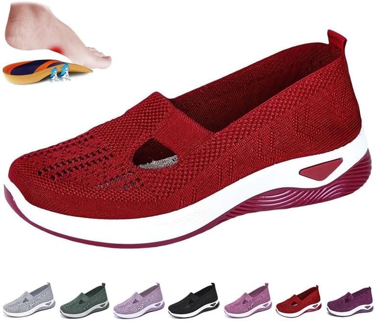 2024 Women's Woven Orthopedic Breathable Sneakers - Arch Support Slip-On Shoes with Soft Sole | Comfortable Hands-Free Walking Shoes for Work, Travel & Daily Wear