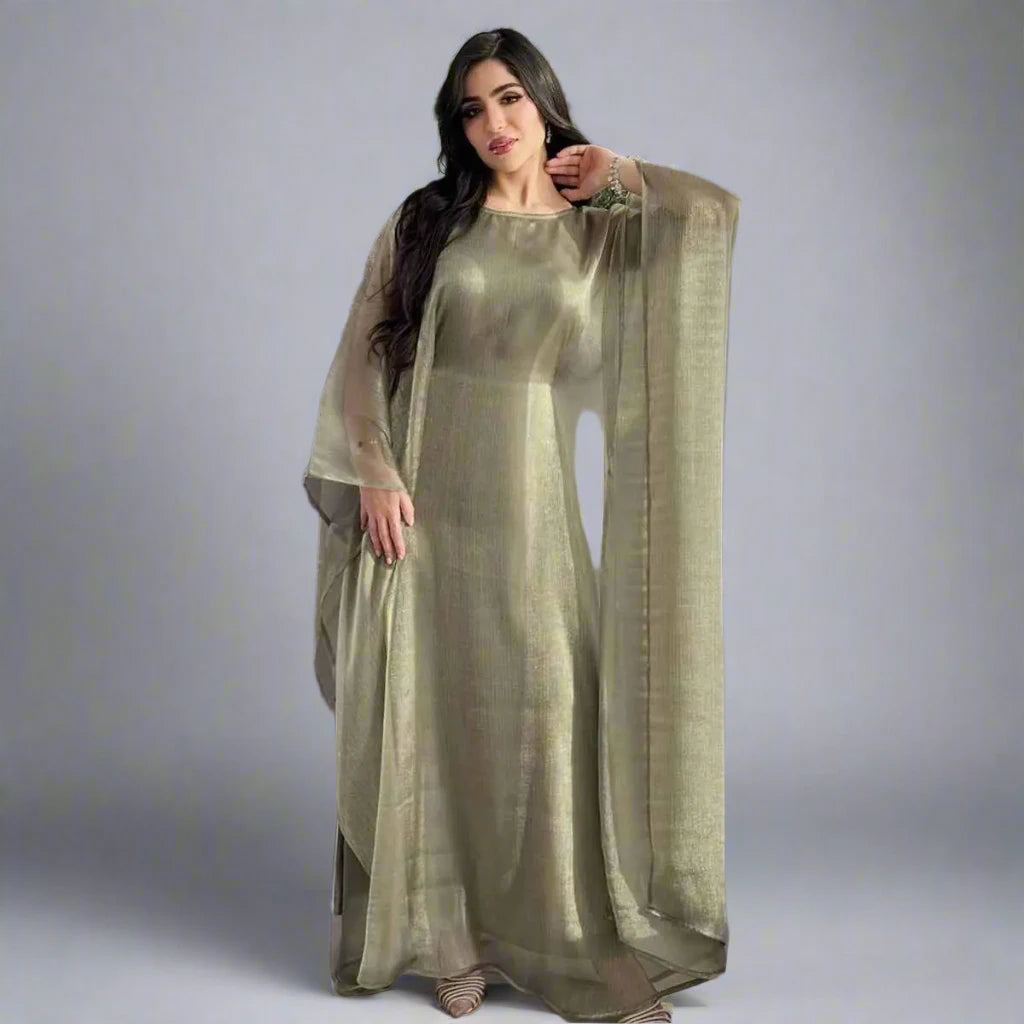 2-Piece Set Batwing Sleeve Farasha Abaya Dress with Inner Dress - Modest Islamic Prayer Dress for Women, Perfect for Eid, Mosque & Special Occasions