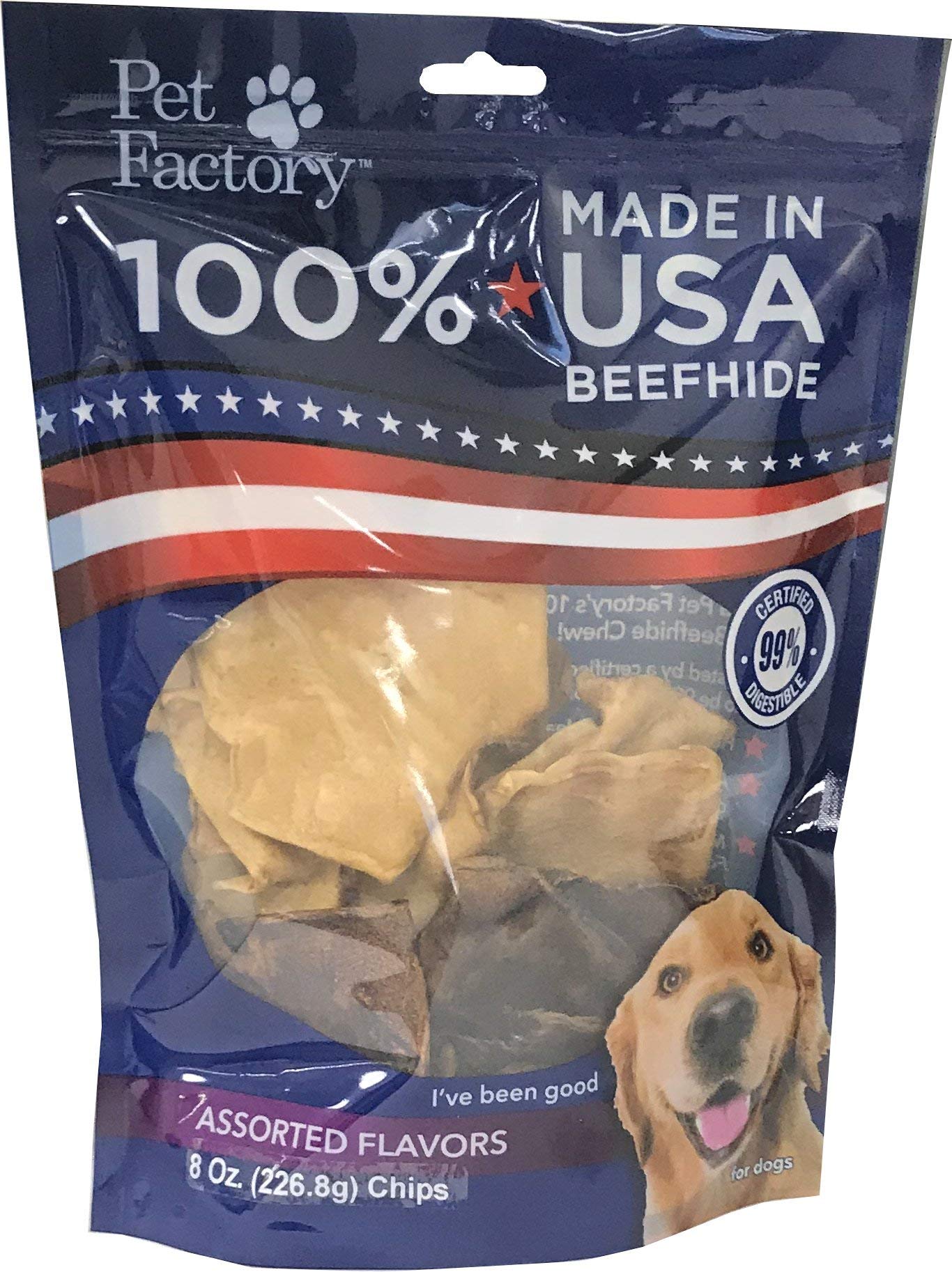 Premium 100% Made in USA Beefhide Chips Dog Chews - Natural Beef & Chicken Flavored Dental Treats for Medium & Large Dogs, 8oz Bag | Healthy Snack for Teeth Cleaning & Anxiety Relief During Training, Travel or Crate Time