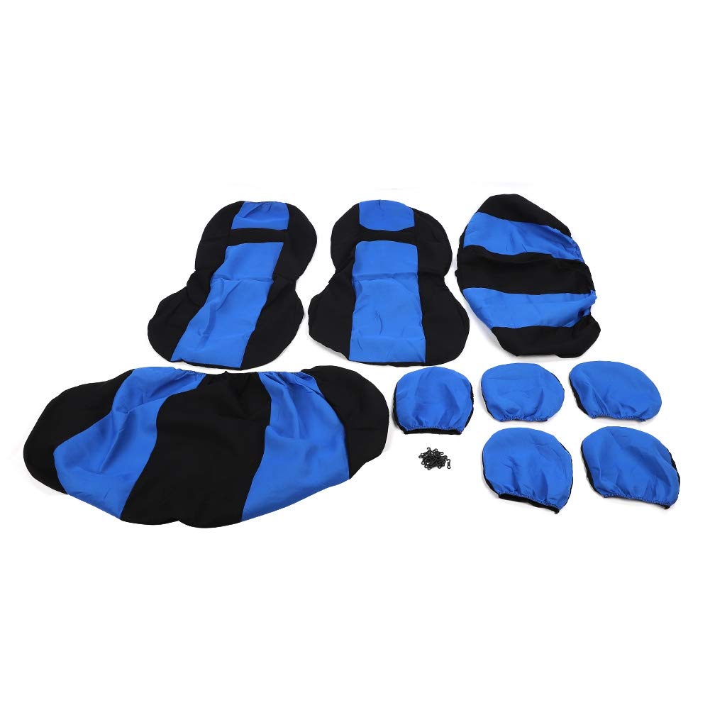 Rankomu 9-Piece Universal Car Seat Covers Set - Breathable Mesh Fabric, Dustproof Auto Seat Protector for 5-Seat Vehicles (Blue & Black) | Perfect for SUVs, Sedans, and Trucks - Enhances Comfort & Protects Upholstery