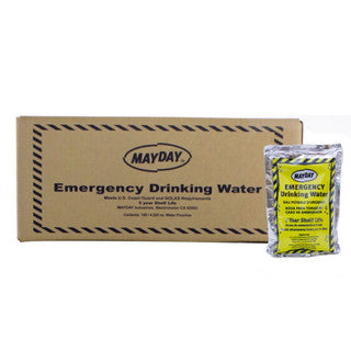 Mayday Water - 100 Pack of Emergency Drinking Water for Survival, Camping, and Disaster Preparedness - Long Shelf Life, BPA-Free, and Portable Hydration Solution